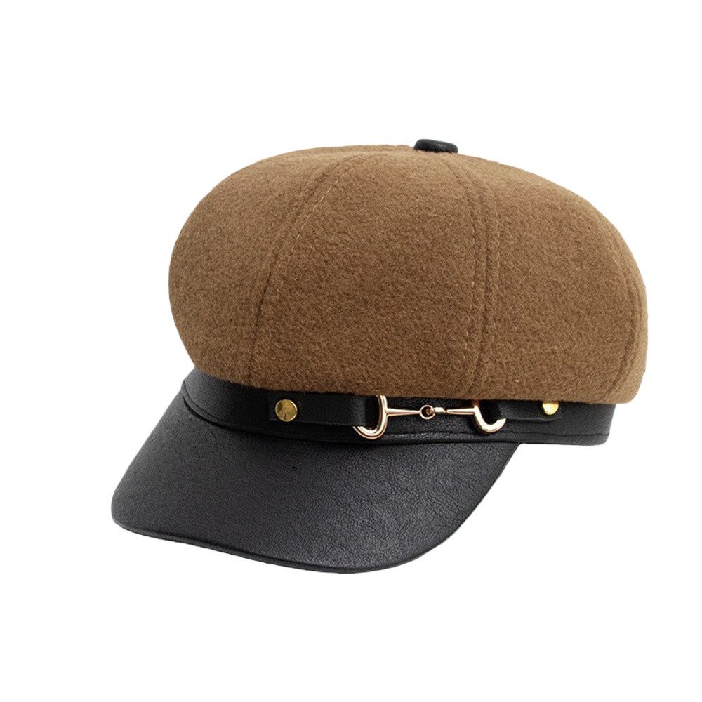Coonoor Baskenmütze Damen Retro Barett Winter Mütze Newsboy mit Schirm Cap Bakerboy für Frühling/Herbst/Winter