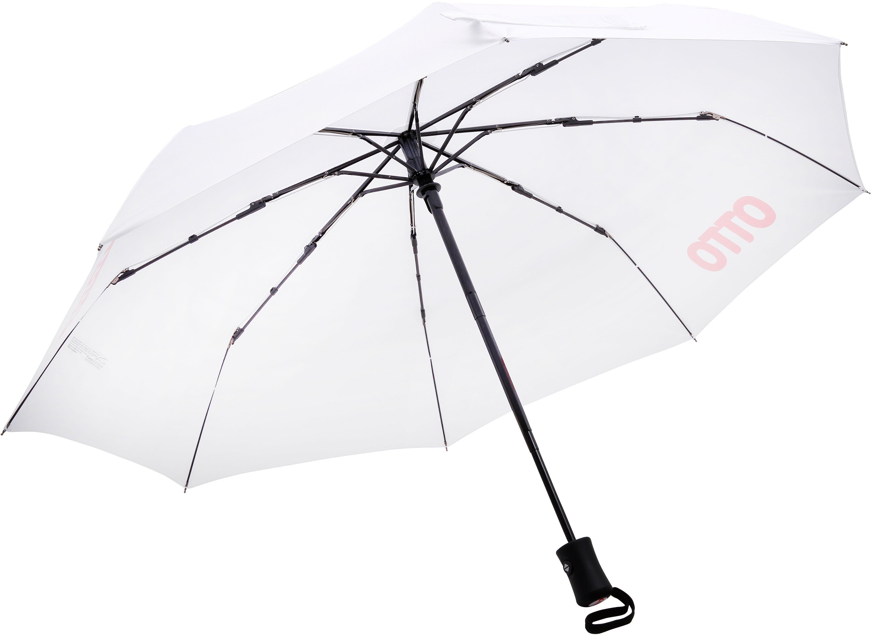 EuroSCHIRM® Taschenregenschirm , rotem Schriftzug; mit weiß, Automatik
