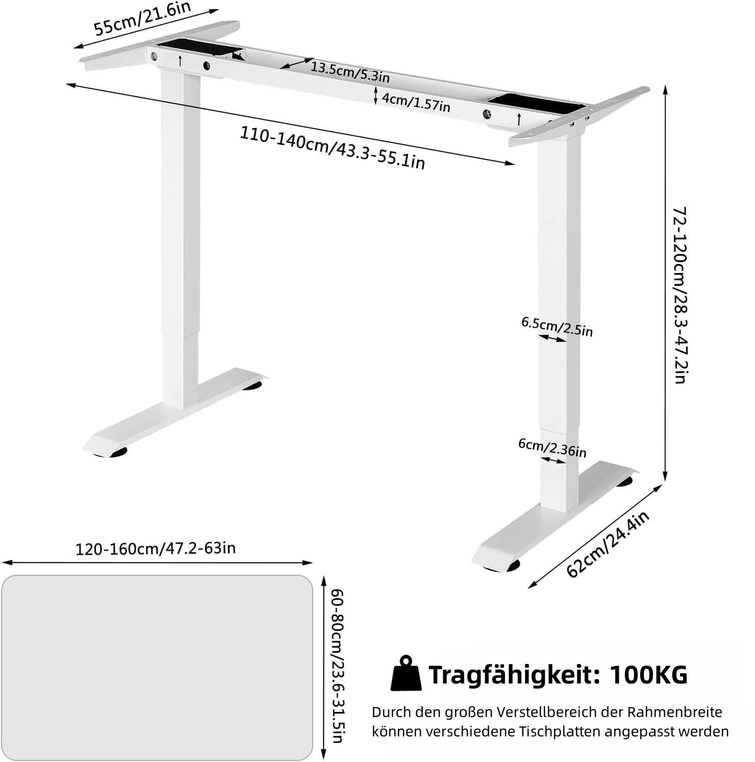 Schreibtisch Memory-Funktion mit Woltu (1-St), Tischgestell höhenverstellbar weiß