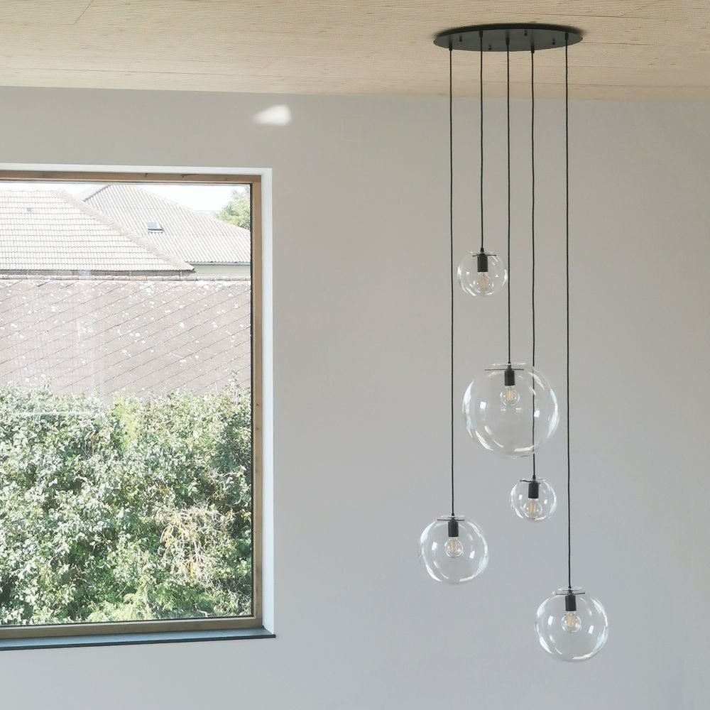 Galerieleuchte 8-flammig s.luce mit Pendelleuchte Orb Modular Baldachin XL Schwarz/Amber