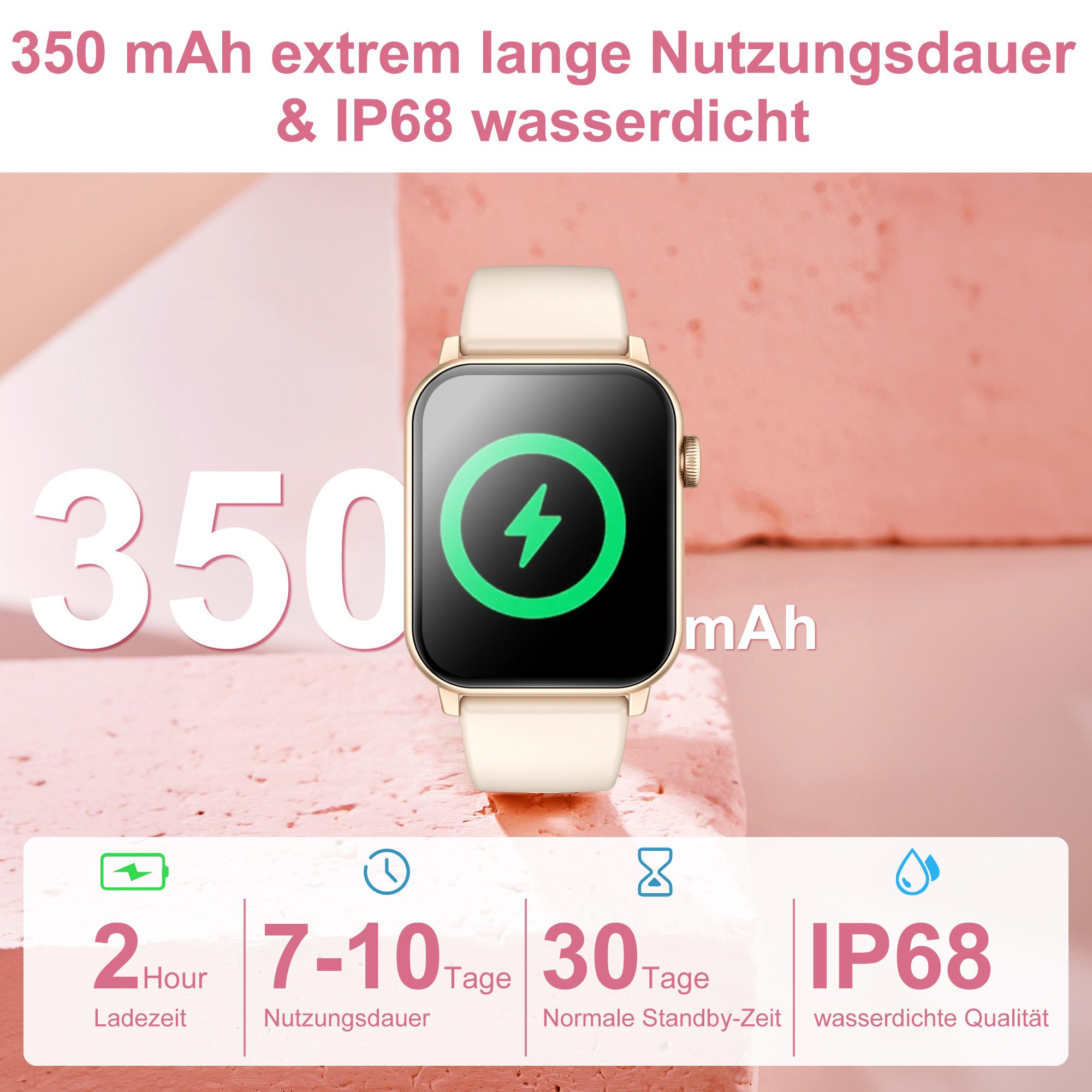 Forrlite 2026 Neues Smartwatch Damen Herren mit Telefonfunktion, Smartwatch 1.85'' HD Fitnessuhr,Silikonarmband + Metallarmband Kombinationsset,Smart Watch for  – Bild 5 von 5