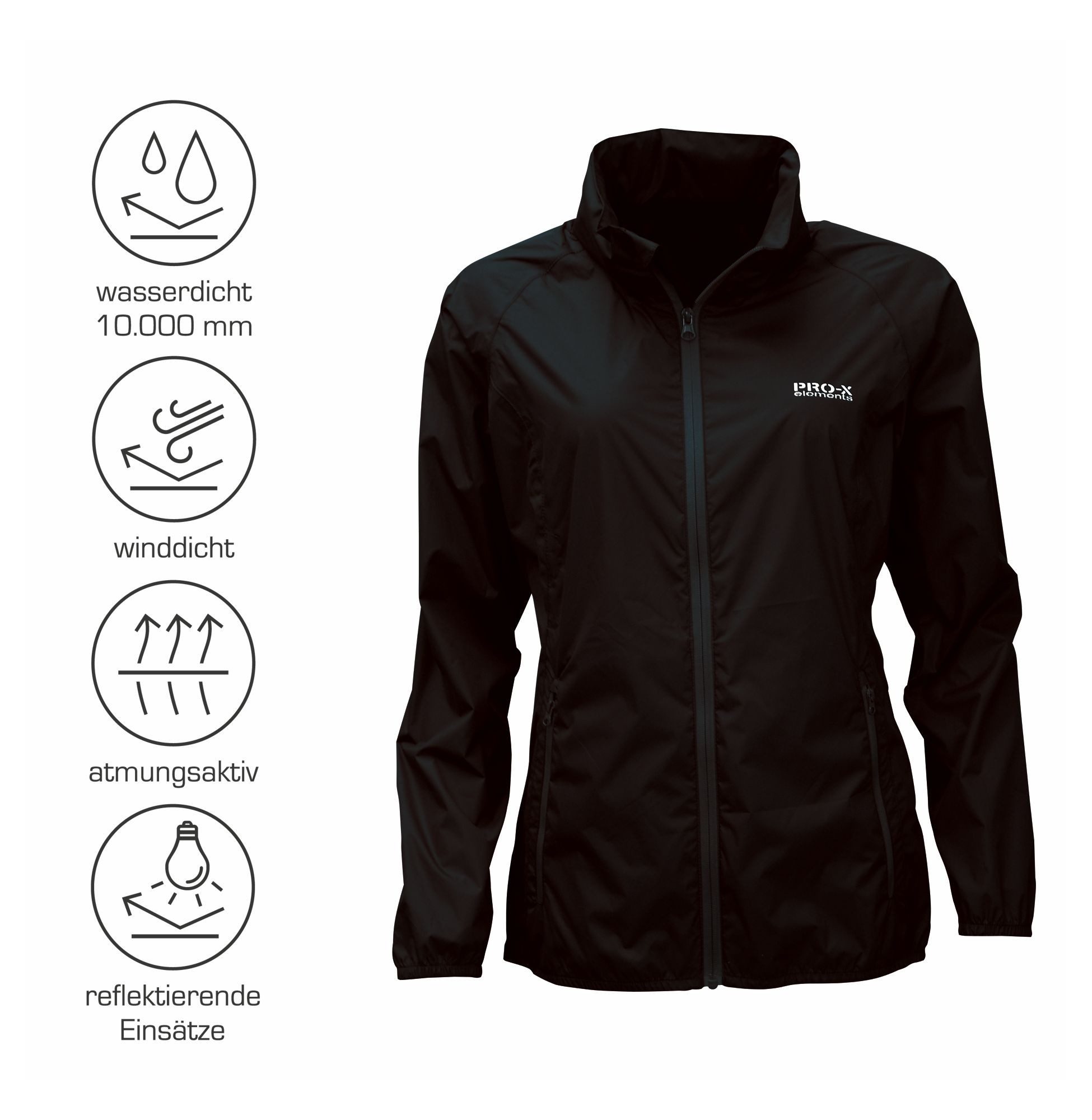 PRO-X ELEMENTS Regenjacke LADY-PACKable wasserdicht, atmungsaktiv, reflektierend Kapuze, in großen Größen erhältlich, Rückenventilation