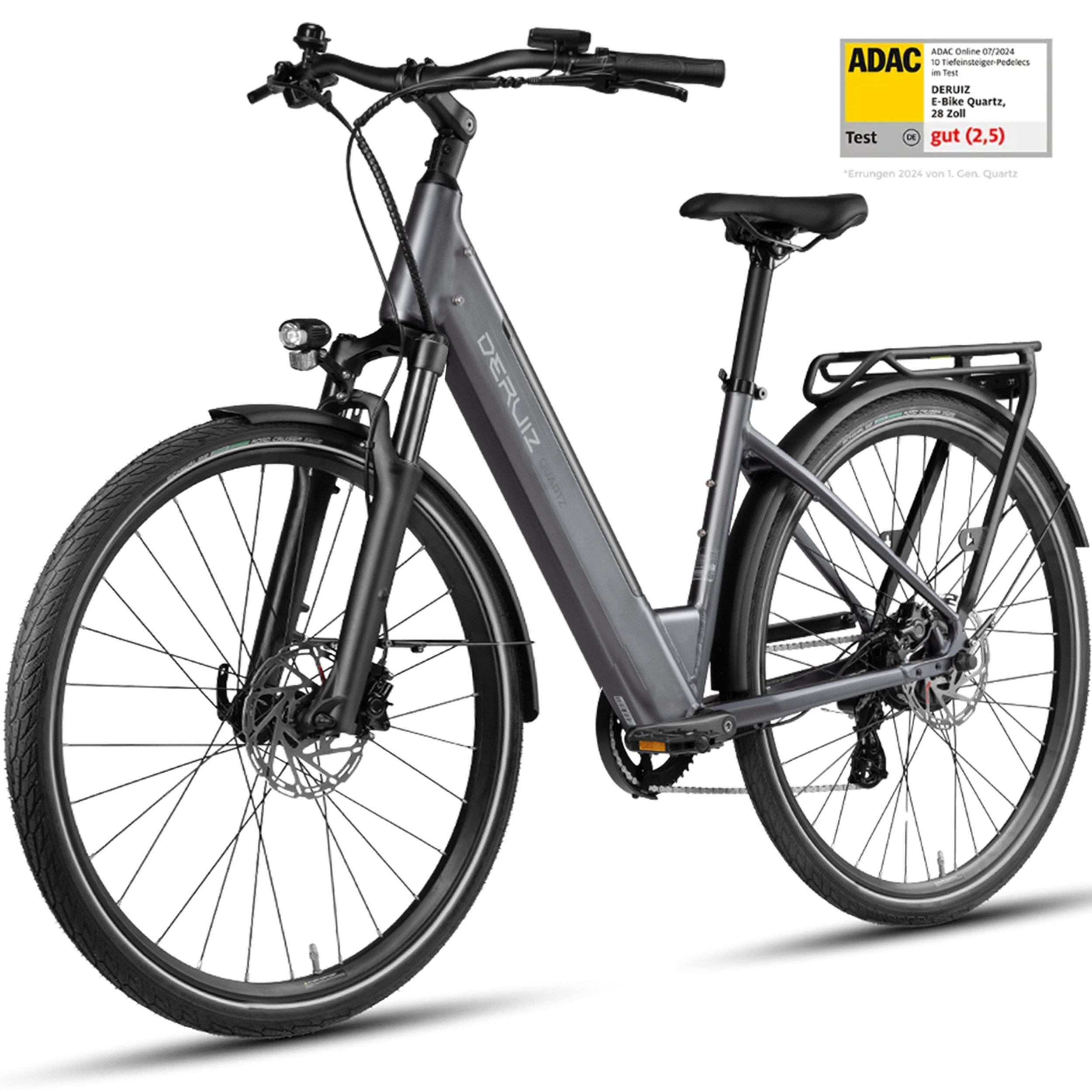 DERUIZ E-Bike Cityrad 28 Zoll, 161km, Drehmomentsensor, Elektrofahrrad für Damen und Herren, 8 Gang SHIMANO Altus RD-M310 Schaltwerk, Kettenschaltung, Heckmotor, 644 Wh, (Bremslicht, Federgabel mit Lockout, Aluminium-Schutzbleche), 5 Stufen, Anfahrhilfe, Bluetooth, bis 130 kg, hydr. Bremsen