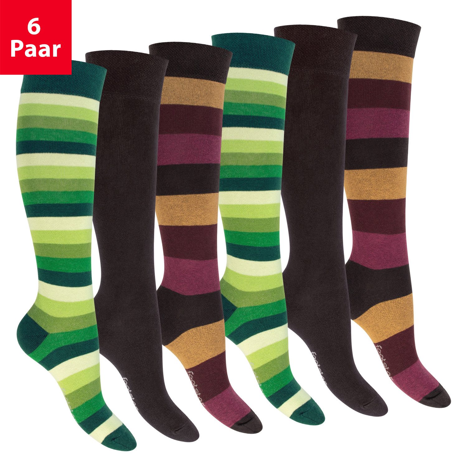 Footstar Langsocken Damen Herren Kniestrümpfe geringelt (6 Paar)