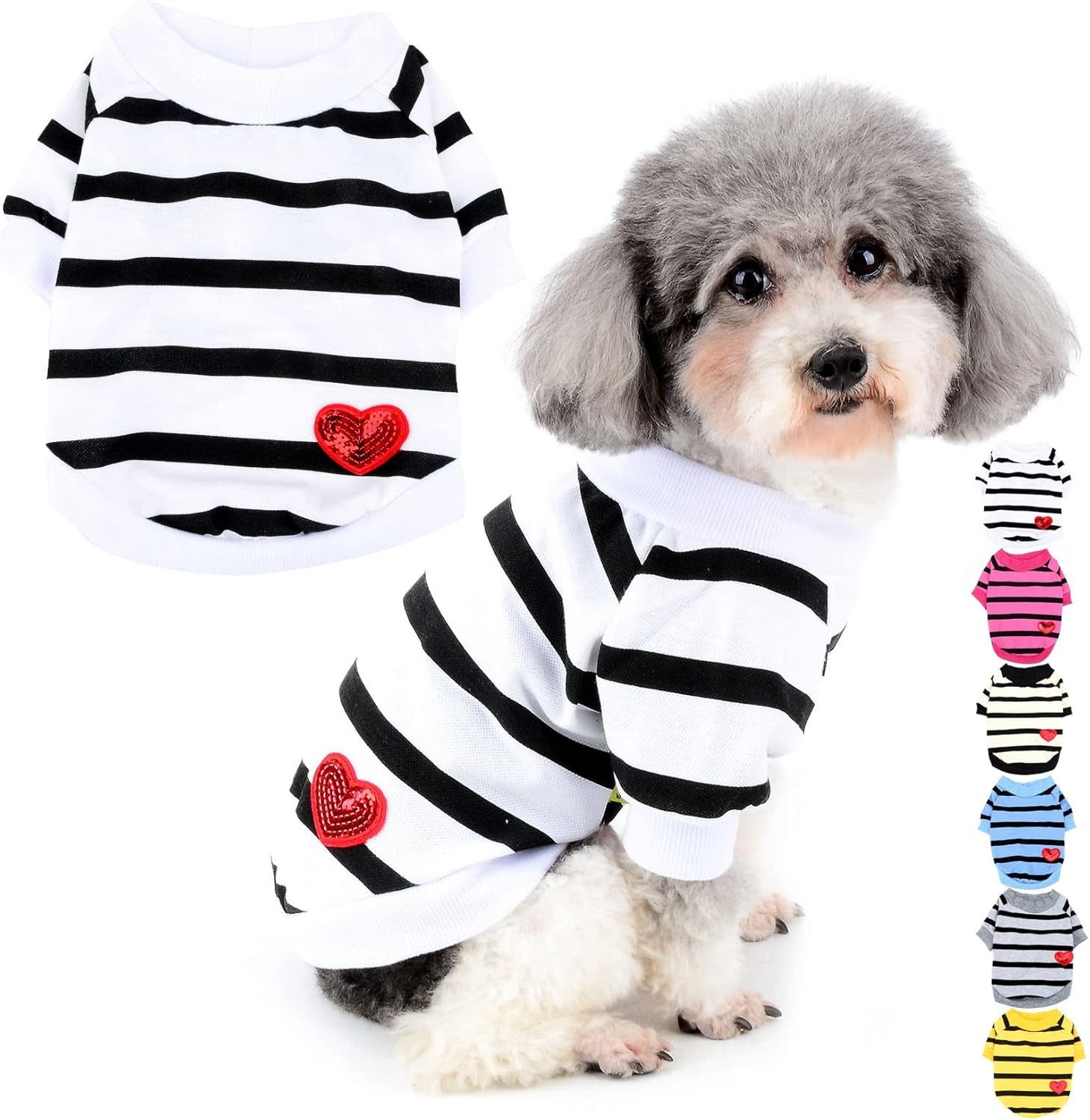 FELIXLEO Hundepullover Hundeshirt Kleine Hunde Streifen Baumwolle Herz XS Weiß