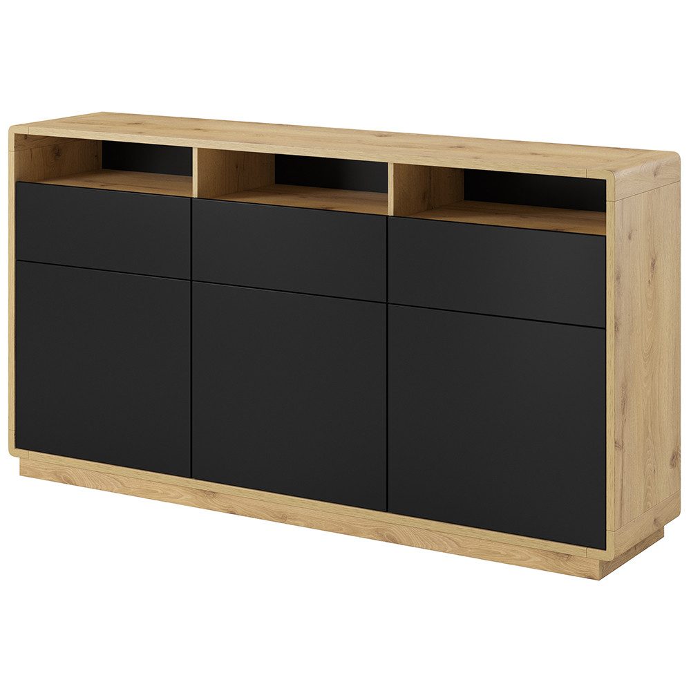 Lomadox Sideboard ALBANY-83, Taurus Eiche Nb. mit Absetzungen in schwarz matt 180/96/40 cm