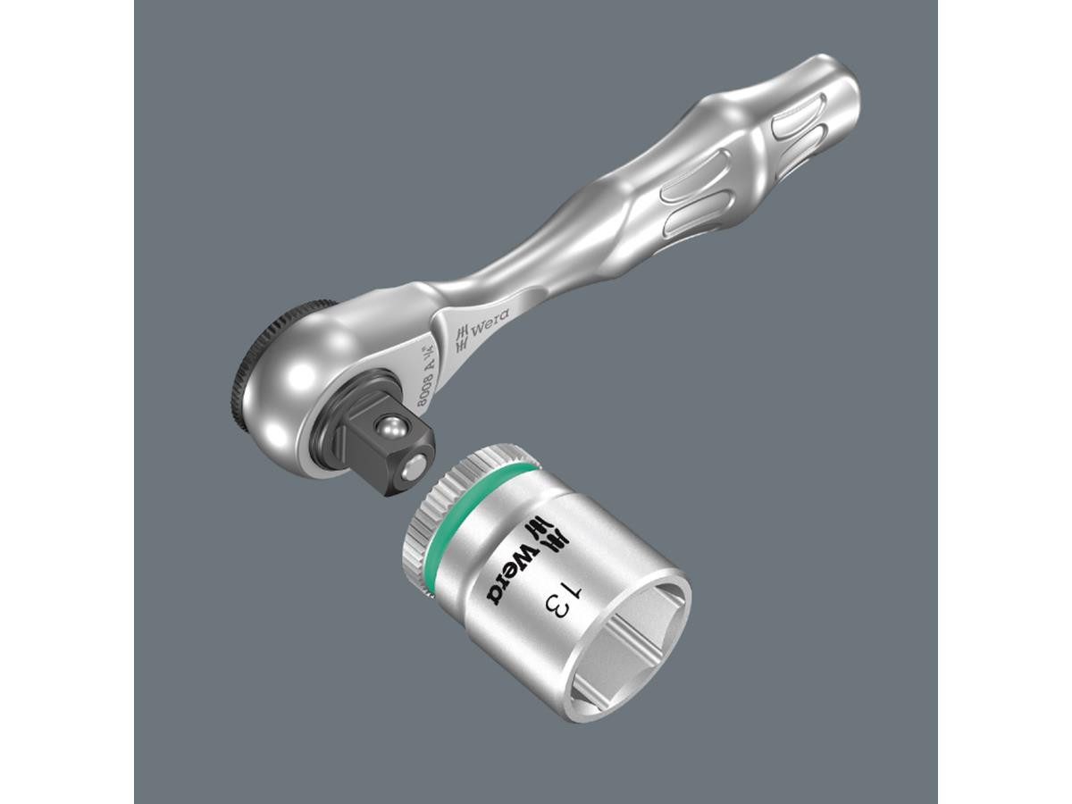 Wera Ratsche 8008 A Zyklop Mini 3, Rückholwinkel von 6°, feinverzahnte Knarrenmechanik