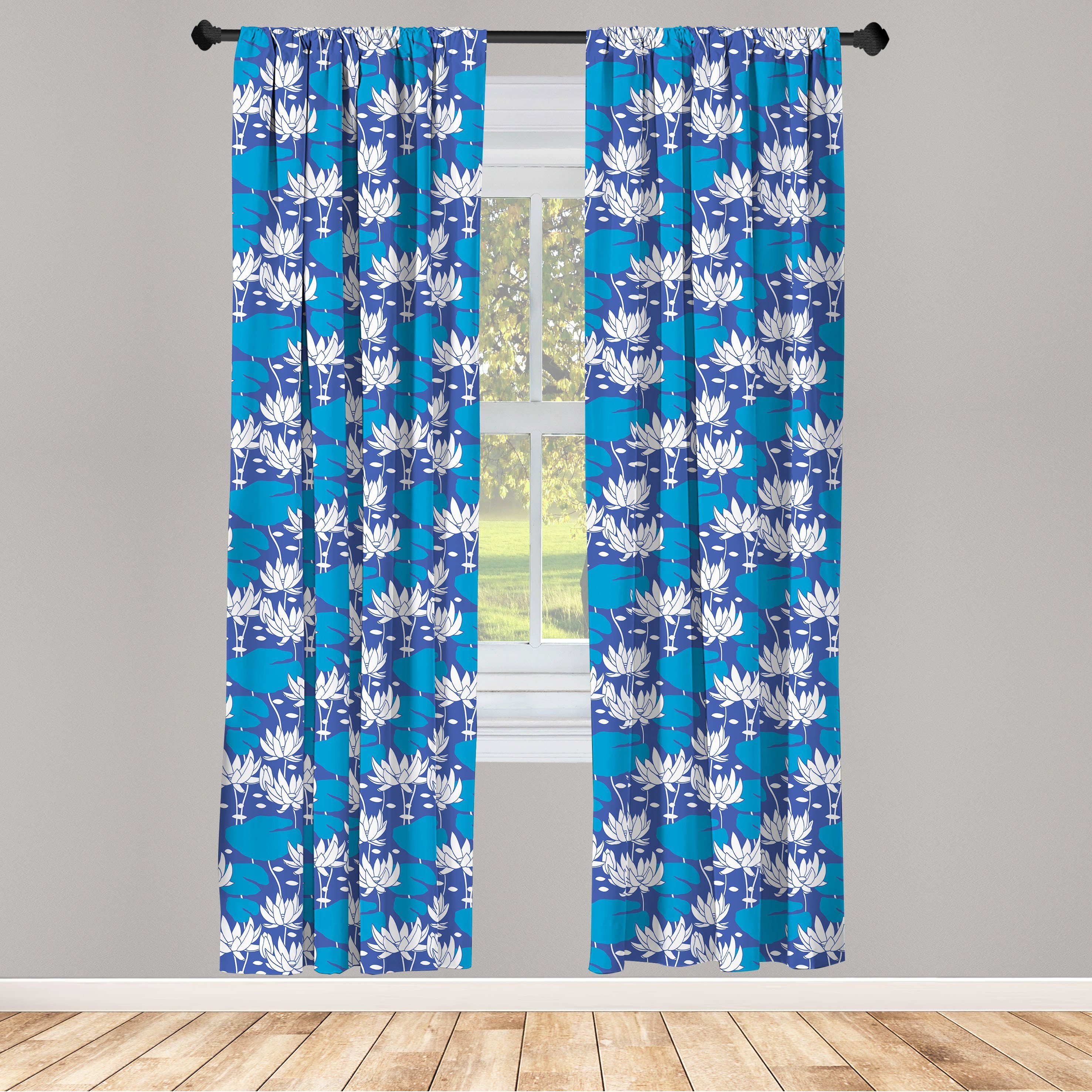 Gardine Vorhang für Wohnzimmer Schlafzimmer Dekor, Abakuhaus, Microfaser, Blumen Wasser-Lilien-Blumen | Fertiggardinen