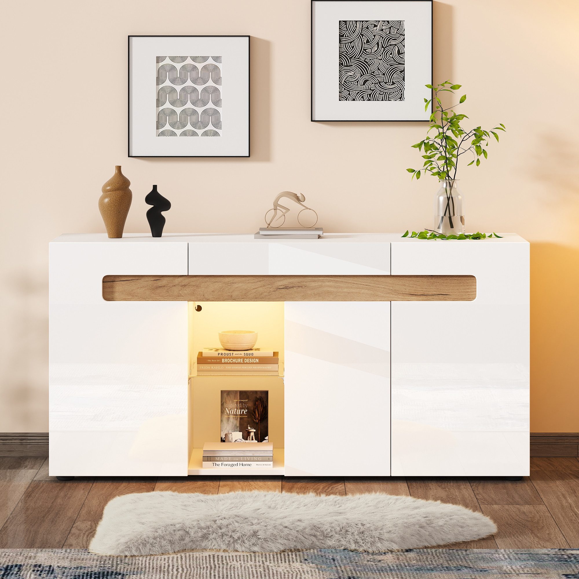 Merax Sideboard Sideboard mit LED, Buffetschrank Anrichte mit Holzoptik (1 günstig online kaufen