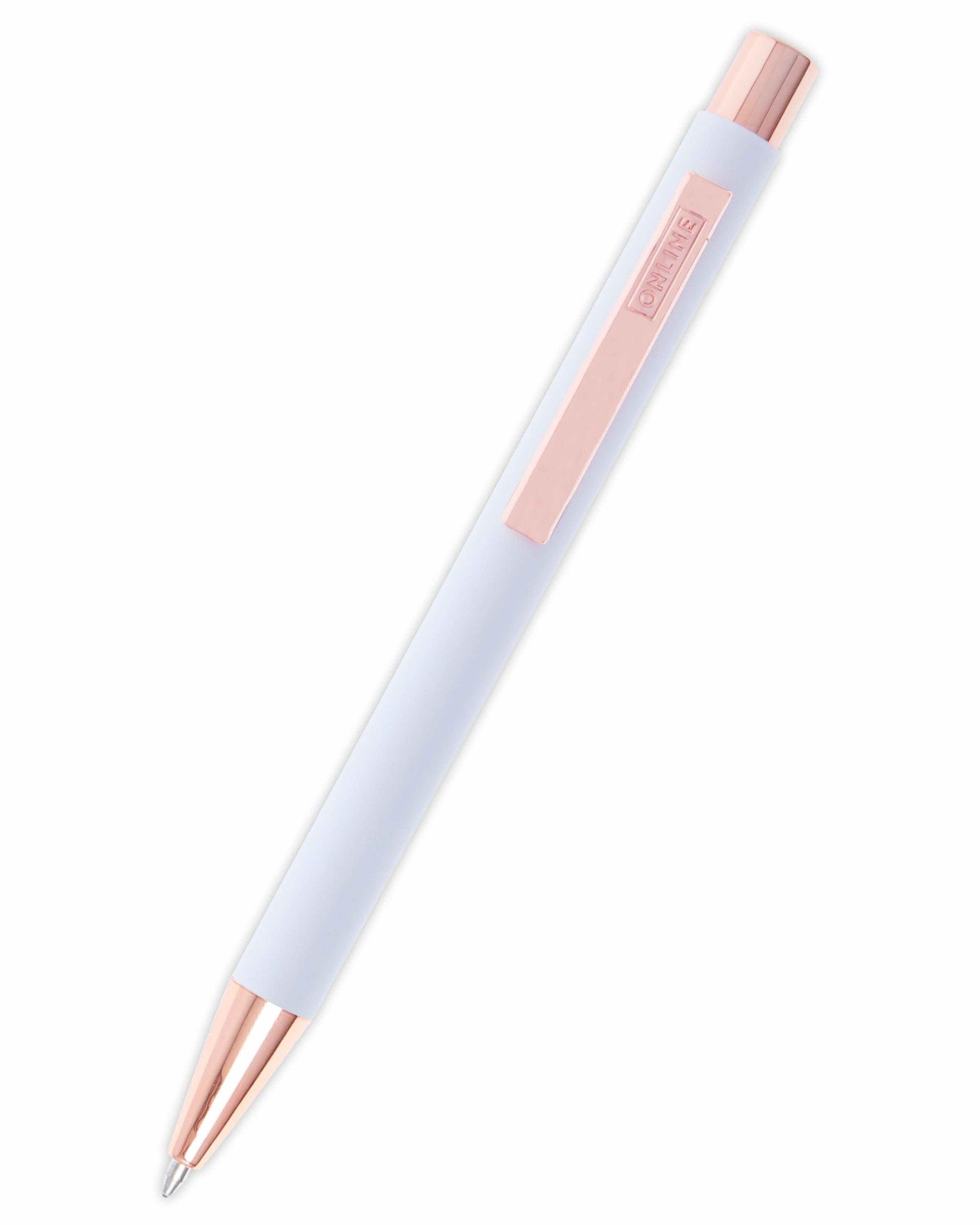 Druckkugelschreiber, mit aus Soft Online Metal White Pen Softtouch-Feeling Rose Aluminium, Kugelschreiber