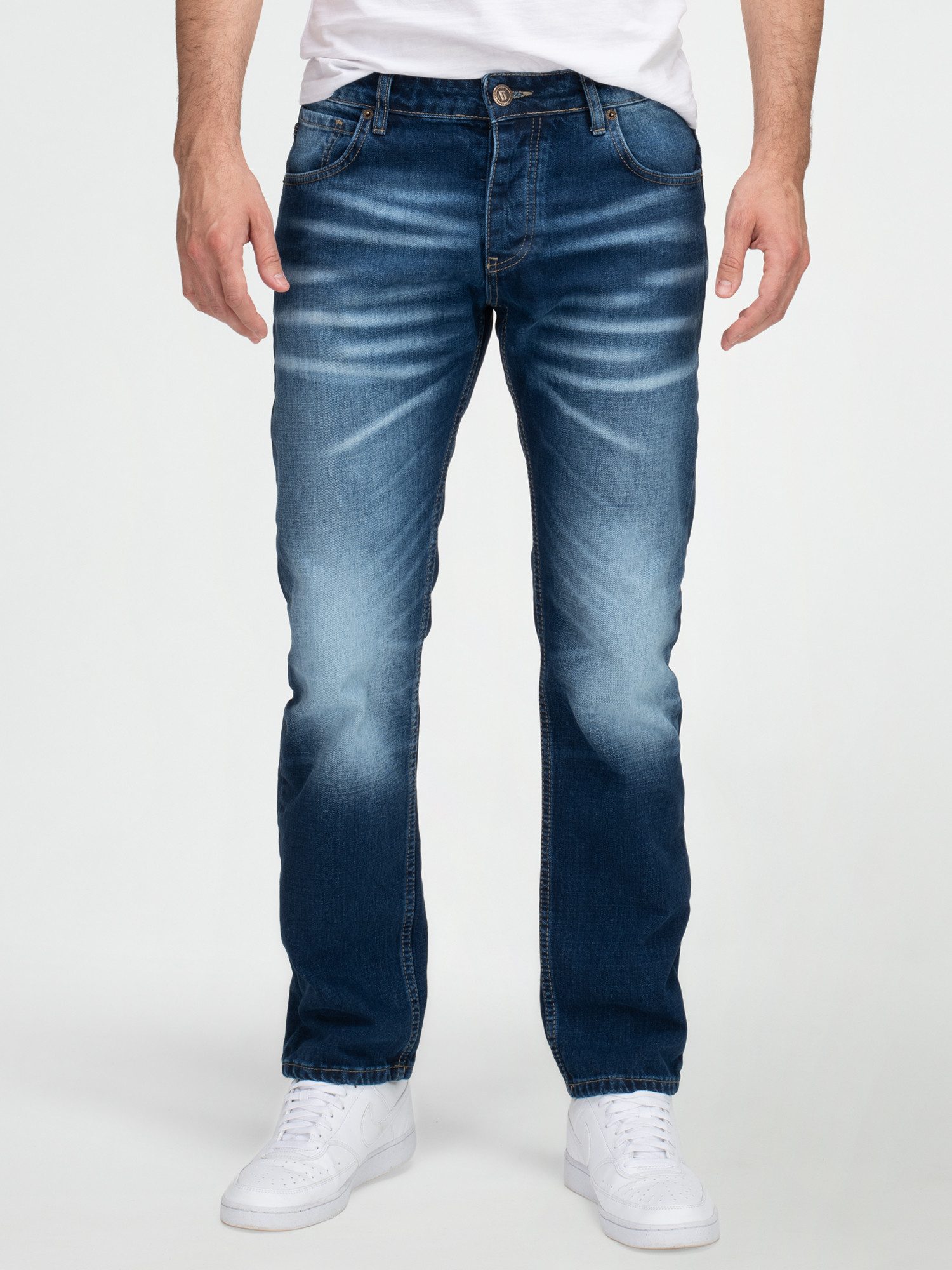 Lorenzo Loren Straight-Jeans Herren Jeans Hose Dunkelblau Stonewashed LL-40 günstig online kaufen