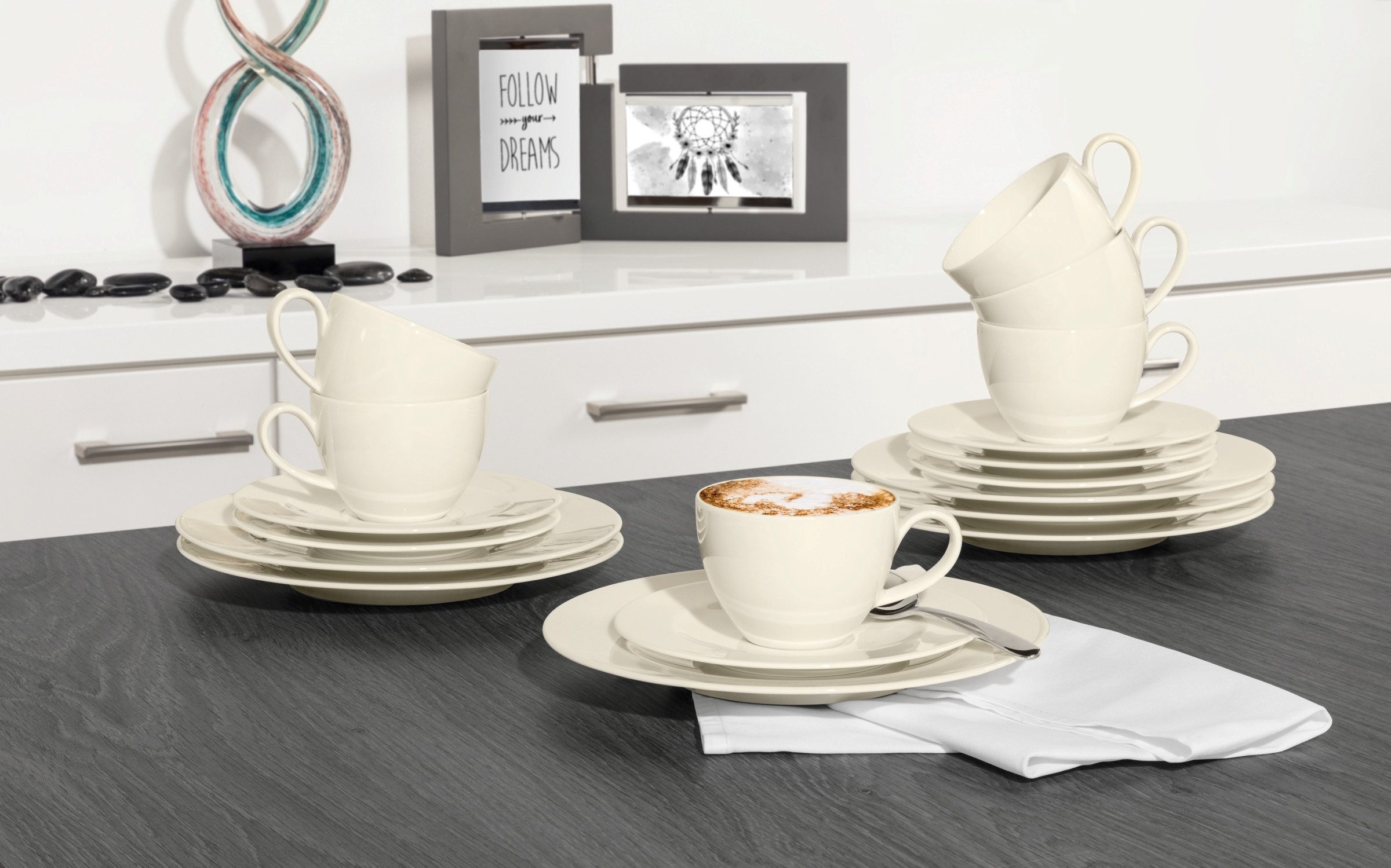 Seltmann Weiden Kaffeeservice Geschirr-Set, Service Zoè (18-tlg), 6 Personen, Porzellan, Tassen, Teller, Untertassen, Made in Germany, 18 Teile, für 6 Personen