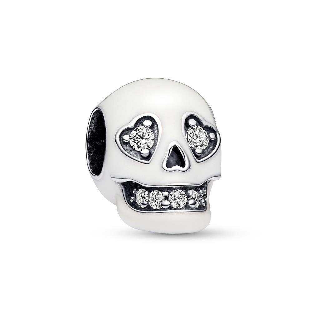 Pandora Charm-Einhänger PANDORA Totenkopf Charm aus 925er Silber, Zirkonia, Emaille