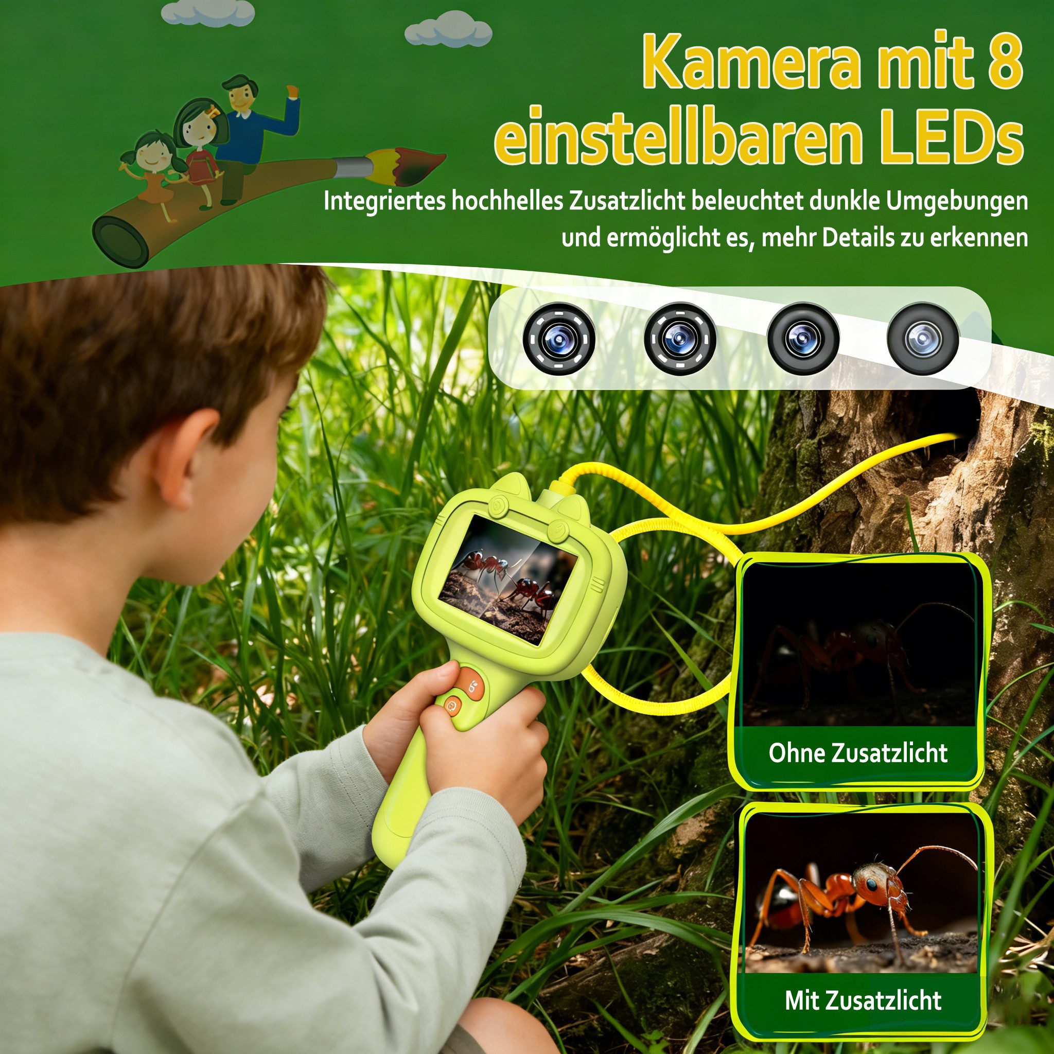 Minicloss Lernspielzeug Kinder Lernspielzeug: Endoskop-Kamera mit Licht, pädagogisches Wissenschafts-Entdecker-Spielset