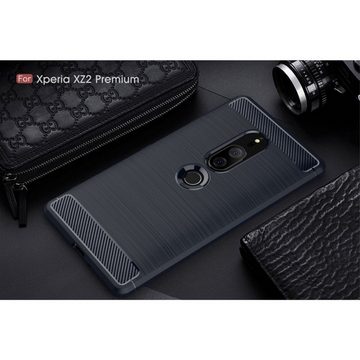 König Design Handyhülle Sony Xperia XZ2 Premium, Sony Xperia XZ2 Premium Handyhülle Carbon Optik Backcover Blau