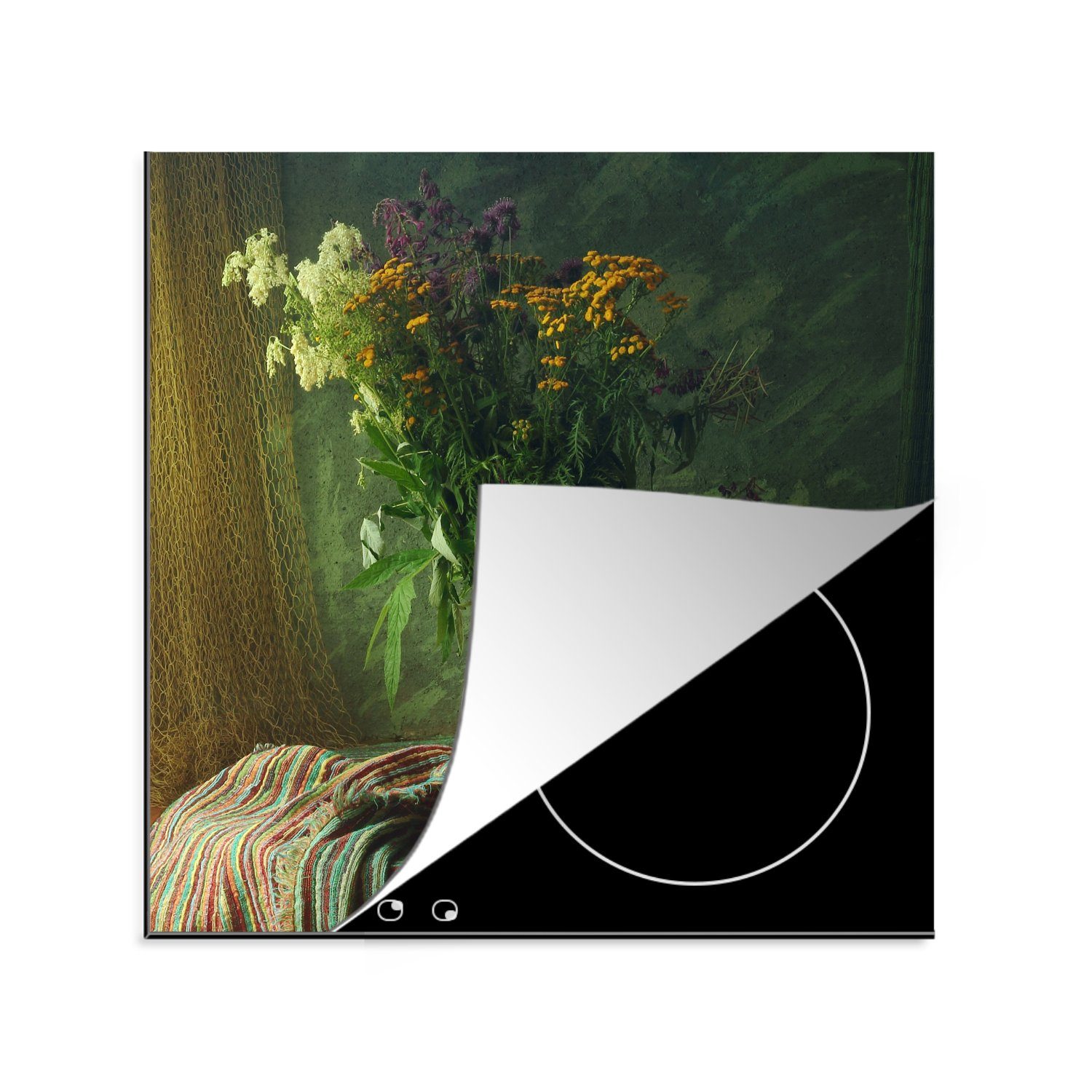 MuchoWow Herdblende-/Abdeckplatte Vinyl, Tisch Malerei, - Korb - - - Apfel Arbeitsplatte 78x78 tlg), küche für Blumen Ceranfeldabdeckung, (1 - cm, Stilleben