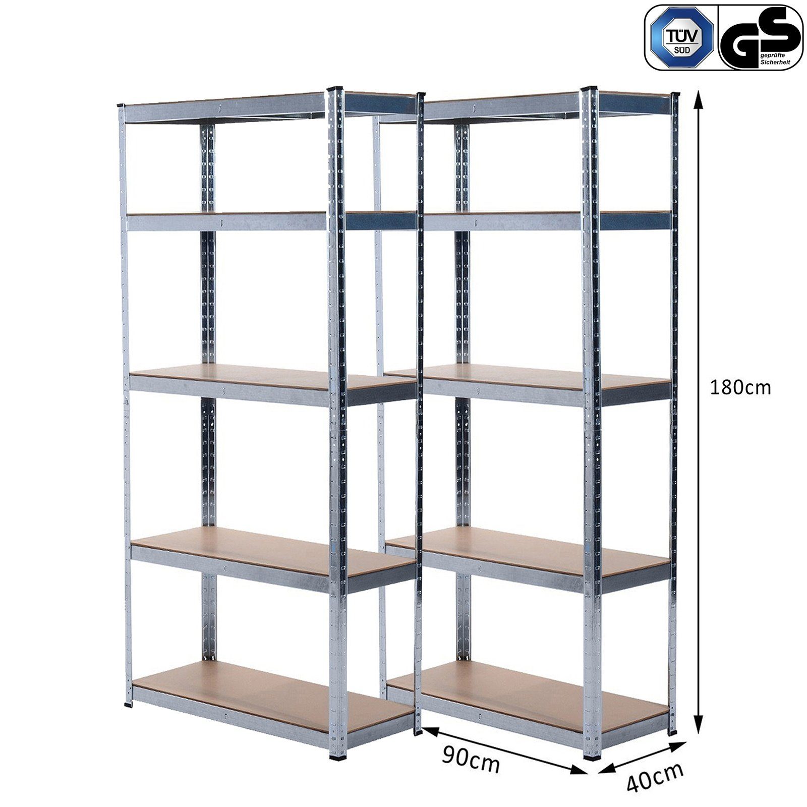 Grafner Schwerlastregal Lagerregal 2er Set Werkstattregal TÜV mit 1750 180x90x40 Böden Steckregal GS Set, kg, max. geprüft 10 cm Kellerregal 