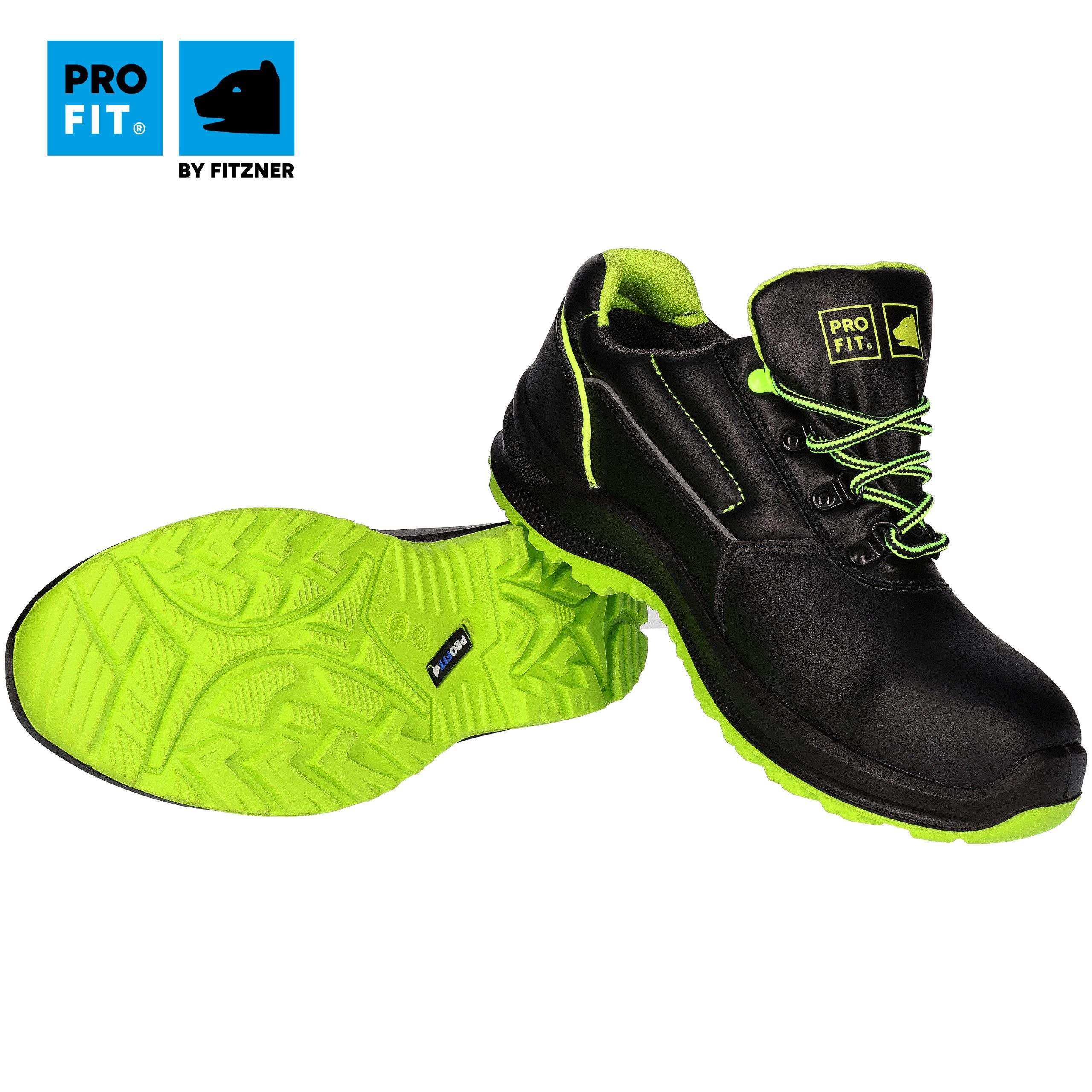 PRO FIT 130 Sicherheitsschuhe S3 "Arctos E low", schwarz/grün, Arbeitsschuh (1, Paar) Stahlkappe, Arbeitsschuhe, Atmungsaktiv, Stahlkappenschuhe
