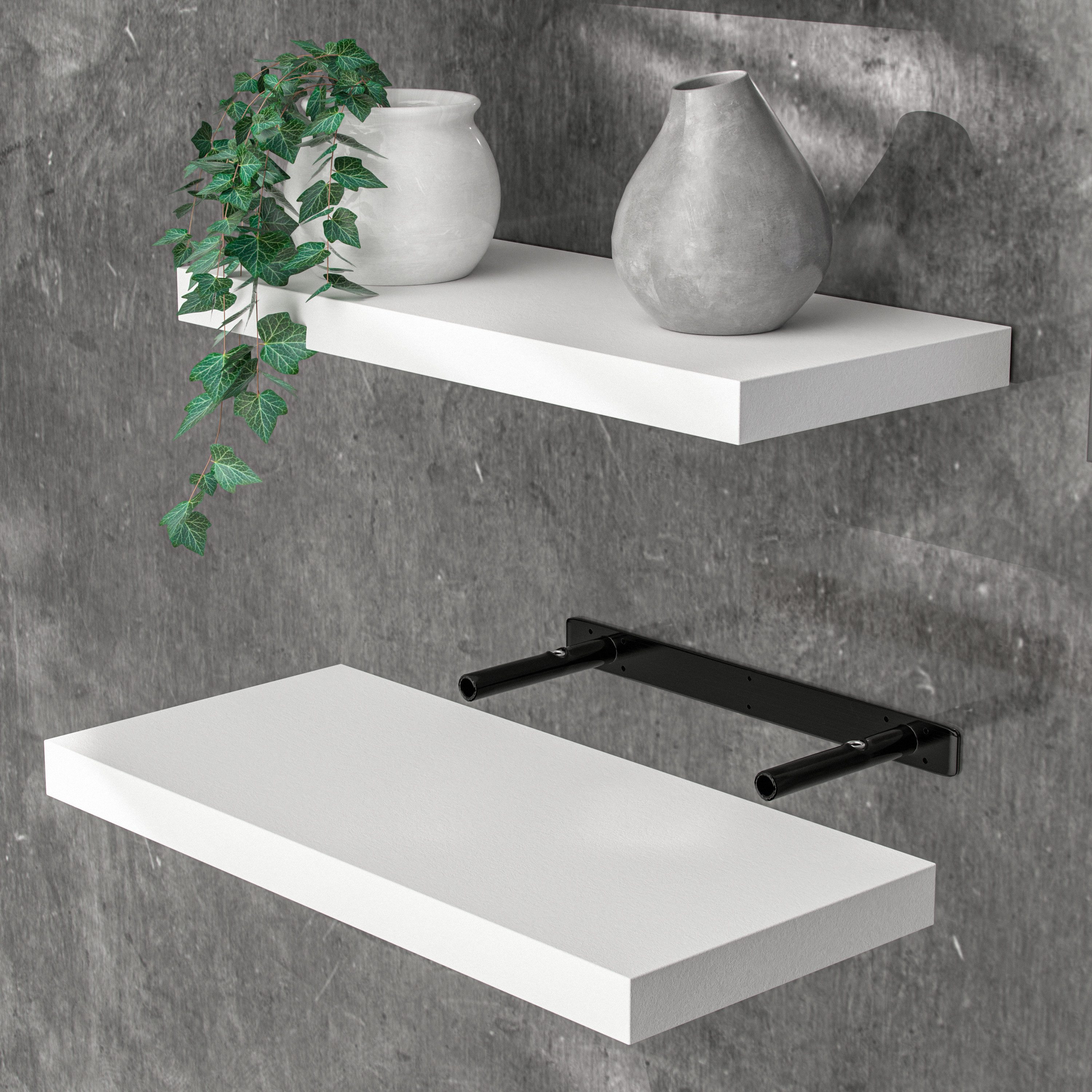 Casaria Wandboard, Weiß Hängeregal mit Halterung 15kg Tragkraft Küche Matt 50cm