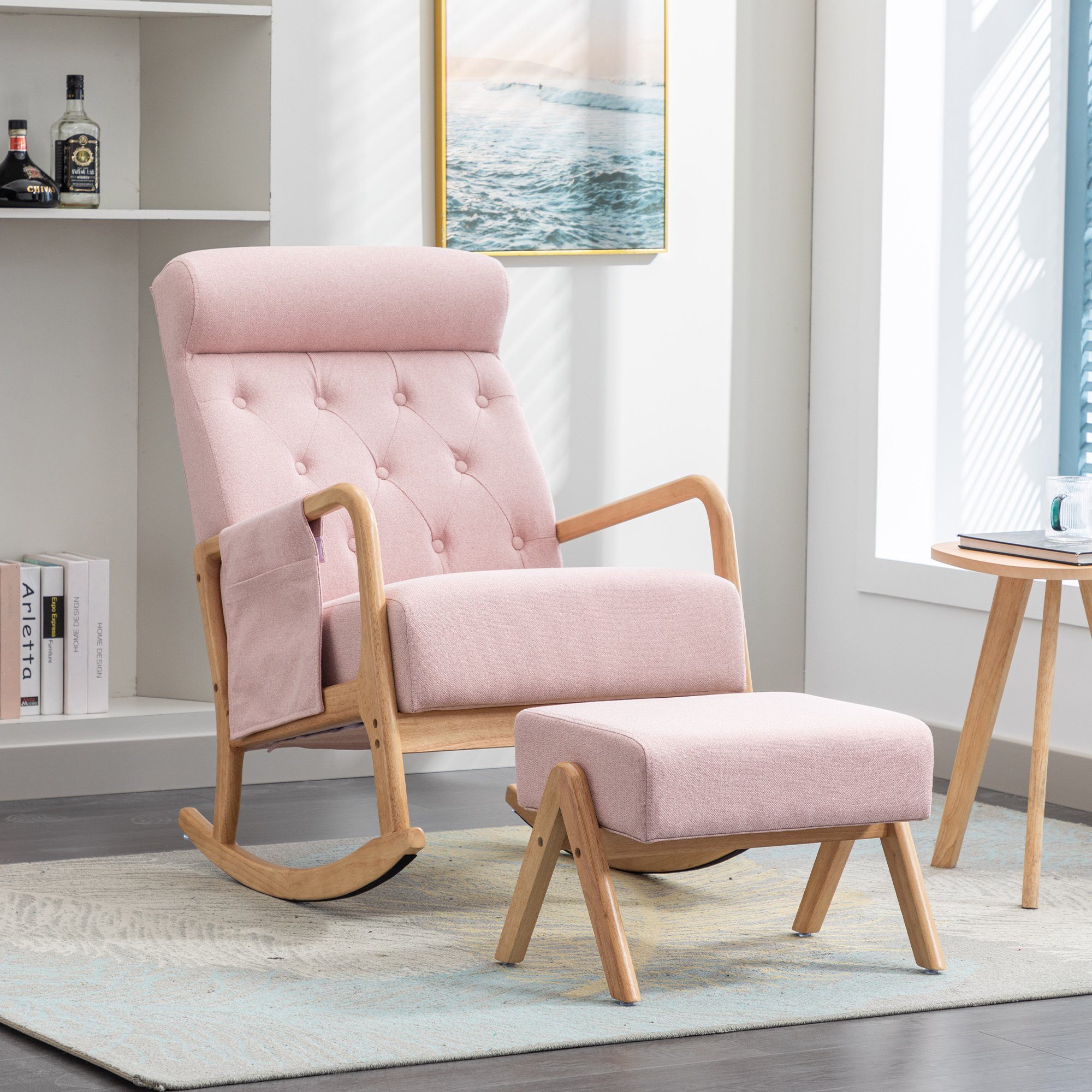 Odikalo Schaukelstuhl Lounge-Sessel Einzelstuhl mane gepolstert mehrfarbig Rückenlehne Rosa
