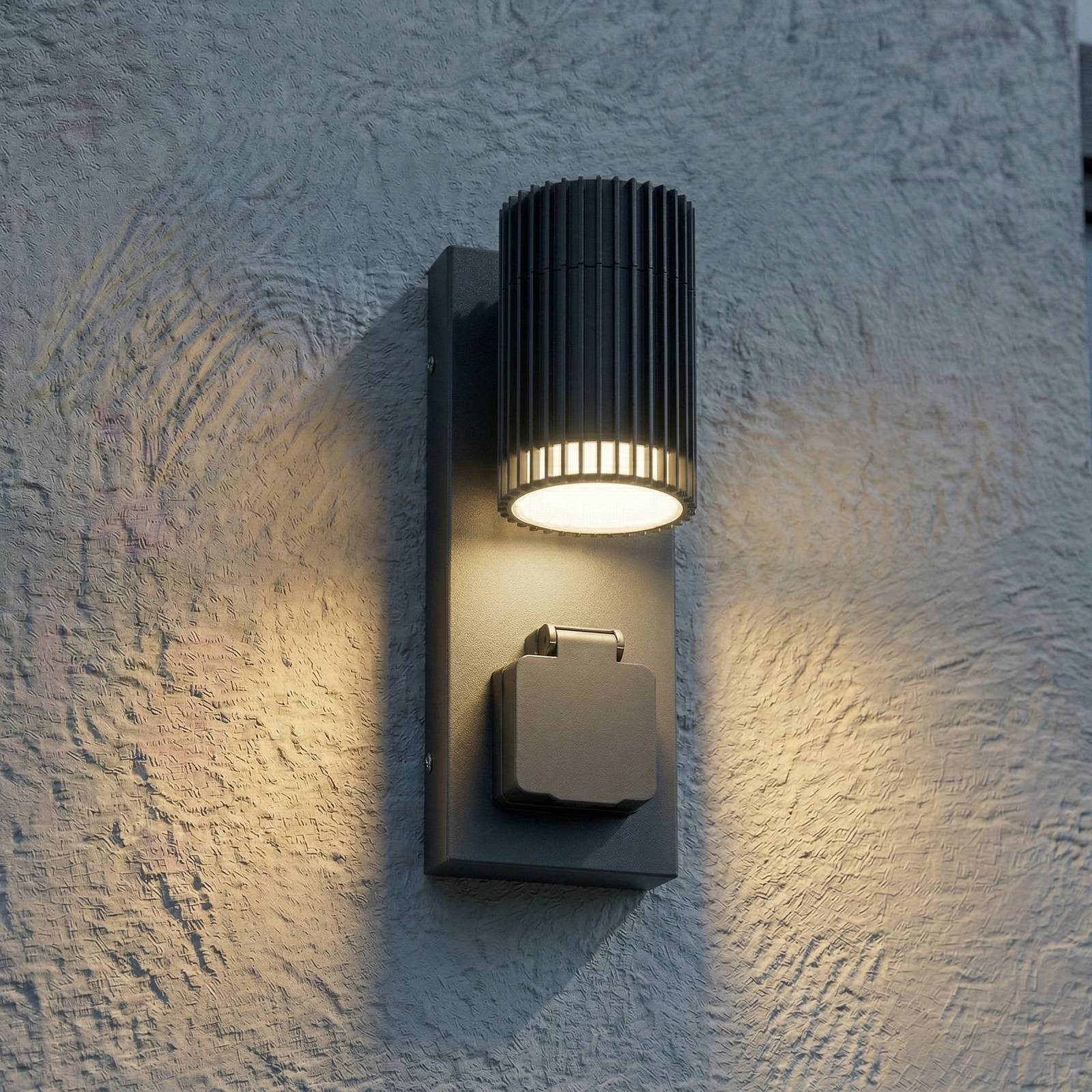 Lindby Außen-Wandleuchte Enerio, Metall, Schwarz IP44, 1 x 10 W LED