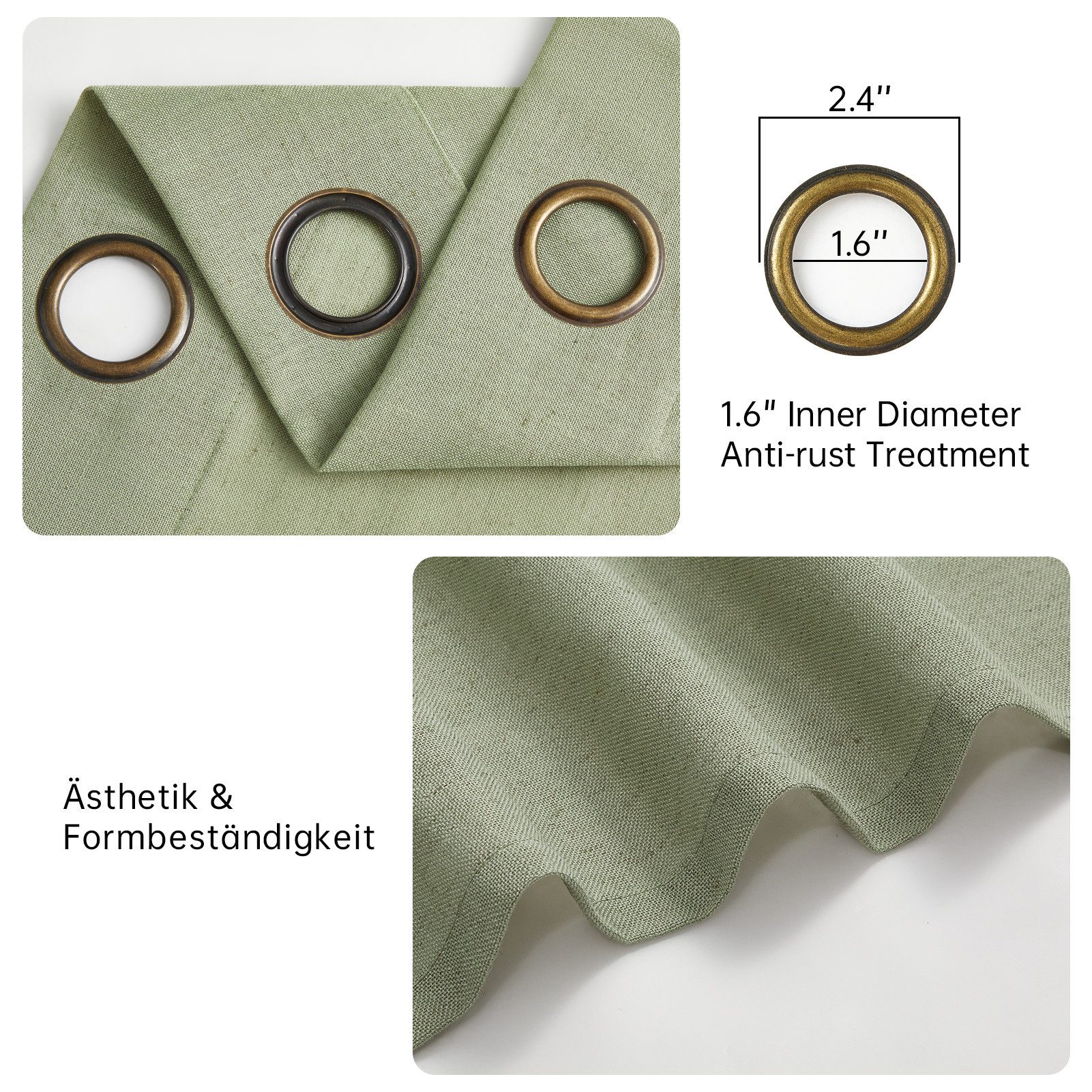 Topfinel Gardine Leinenoptik Gardinen mit Ösen Vorhänge für Wohnzimmer (2 St), Ösen, halbtransparent, vorhang halbtransparent Salbeigrün 140x225 Studie kinderzimmer Boho