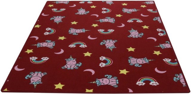 Kinderteppich »Einhorntraum«, Living Line, rechteckig, Höhe 7 mm, Velours, Motiv Einhorn + Regenbogen, Kinderzimmer-Otto