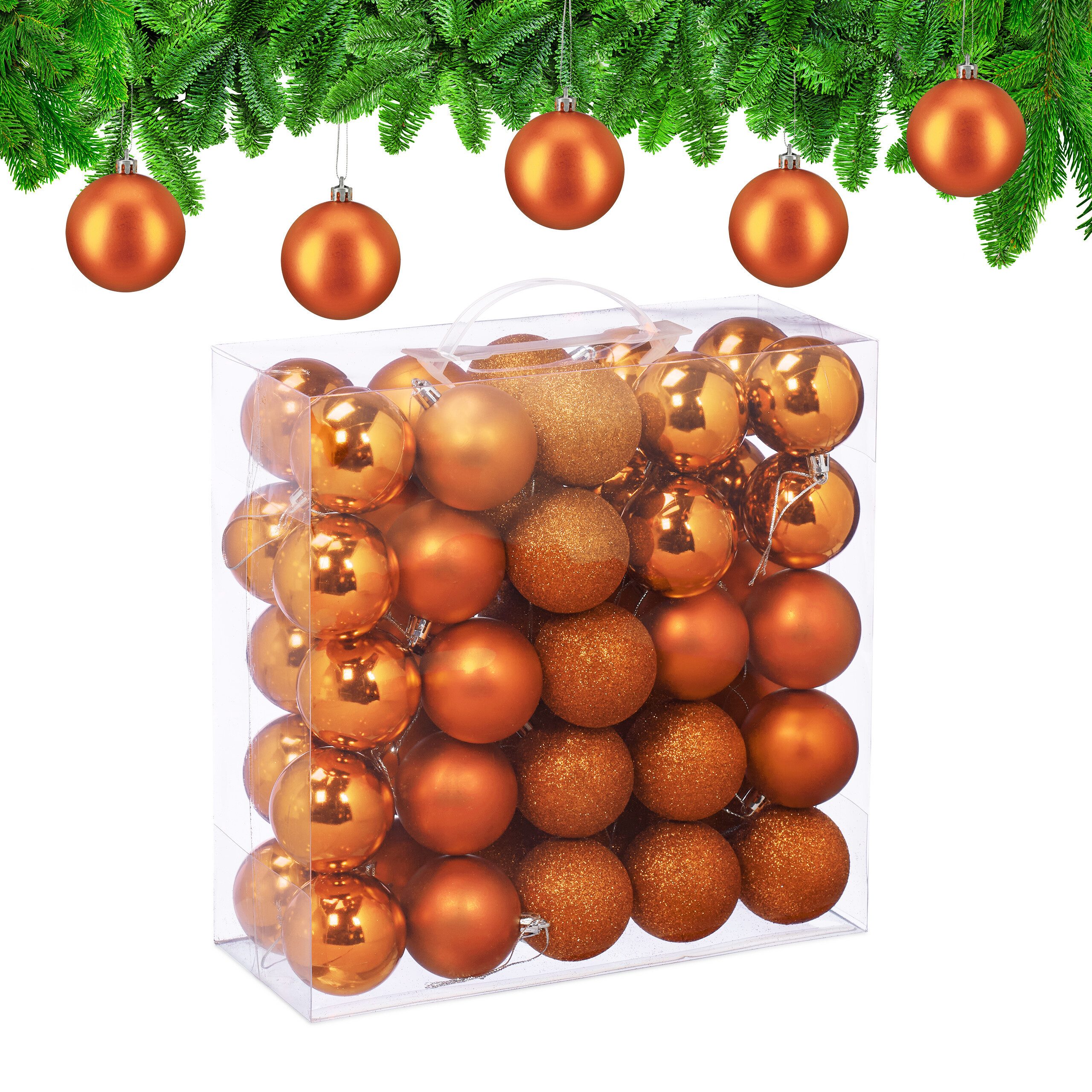 relaxdays Weihnachtsbaumkugel Weihnachtskugeln im 50er Set (50 St), orange