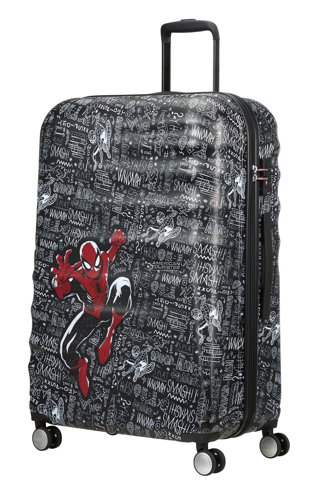 American Tourister® Hartschalen-Trolley Wavebreaker, spiderman sketch, 77 cm,  4 Rollen, enthält recyceltes Material