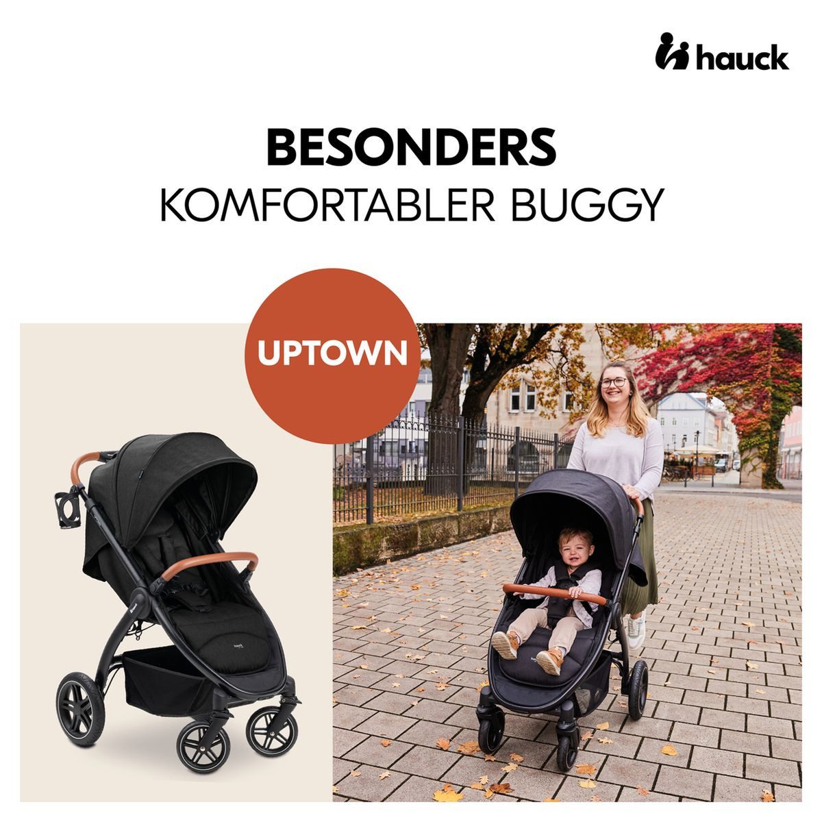 Hauck Kinder-Buggy UpTown - XXL - Melange Black, Sportwagen mit Liegefunktion & Einhand-Faltung inkl. Zubehör bis 22 kg