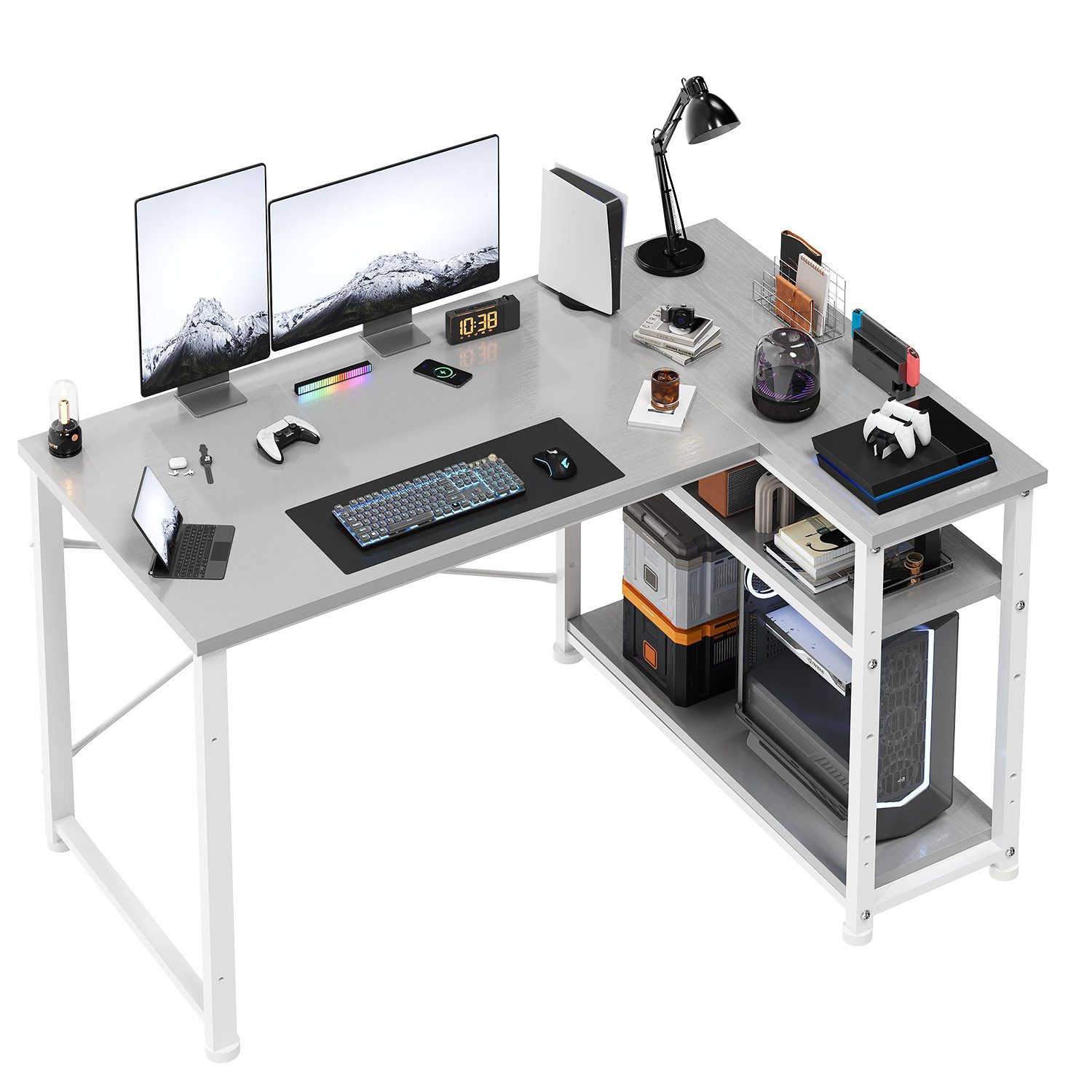 GUNJI Eckschreibtisch Eckschreibtisch Umkehrbarer L-förmiger Computer schreibtisch mit Hutch (Schreibtisch mit verstellbaren Regalen)
