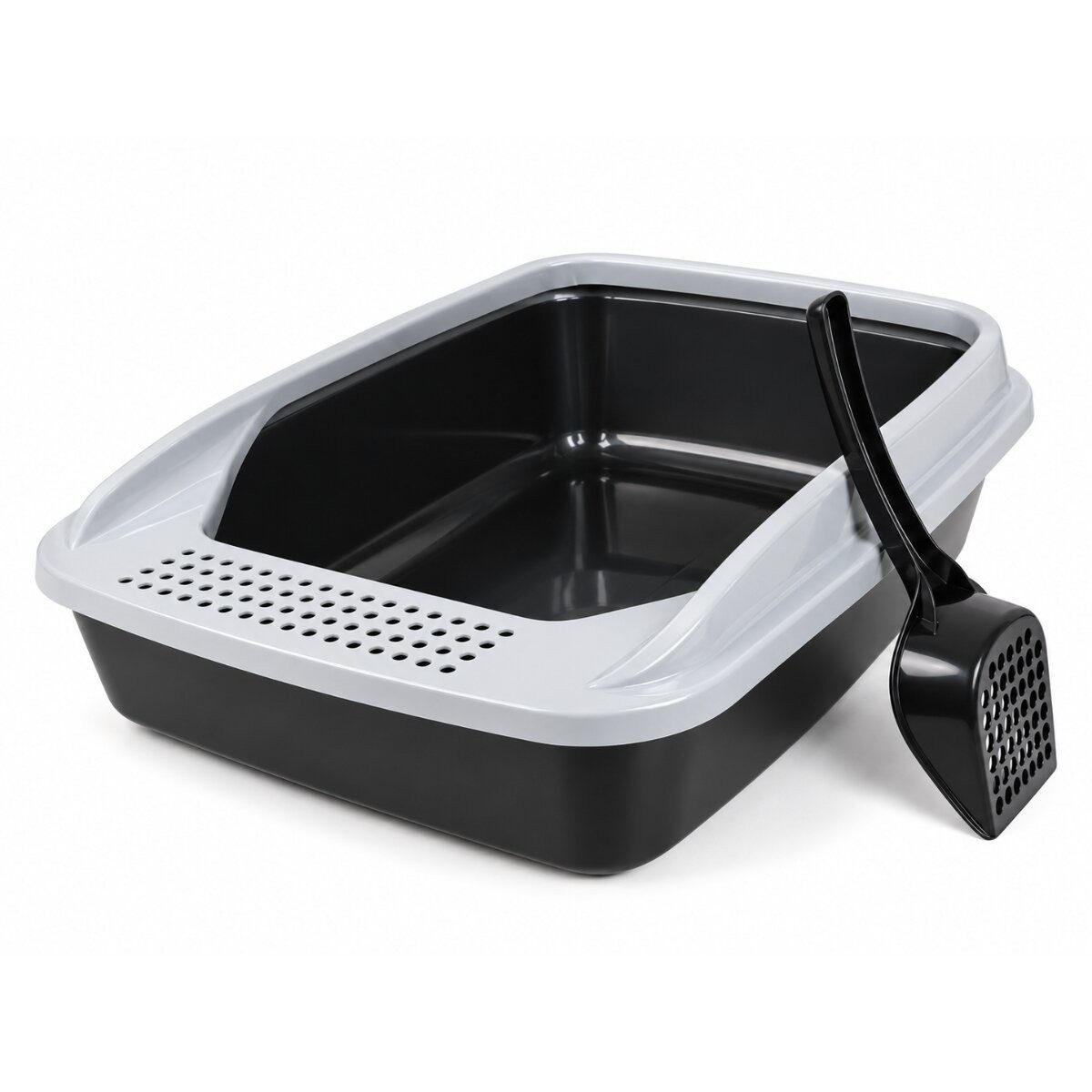 COFI 1453 Katzentoilette Schalentoilette mit Sieb Schwarz/Grau, abnehmbare Umrandung von COFI 1453