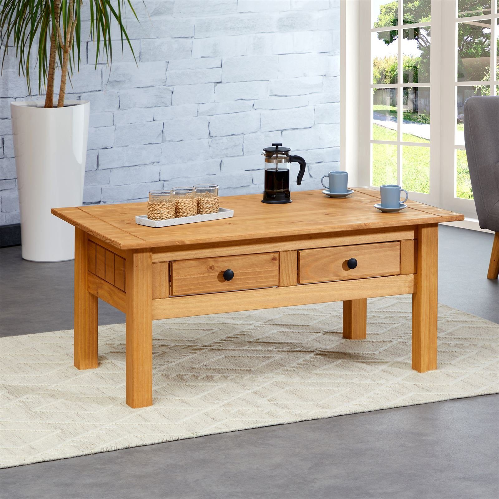 IDIMEX Couchtisch CANCUN, Wohnzimmertisch aus Kiefer Massivholz mit 2 Schub günstig online kaufen