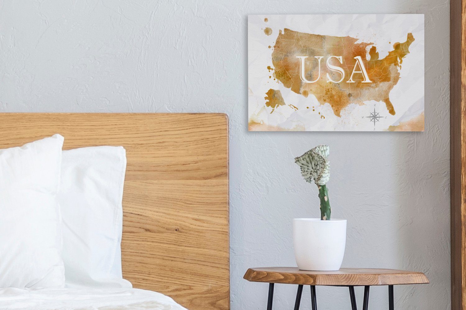 Weltkarte Staaten Leinwandbilder, OneMillionCanvasses® (1 Aufhängefertig, cm St), Ölfarbe, - Wanddeko, Vereinigte - Wandbild 30x20 Leinwandbild