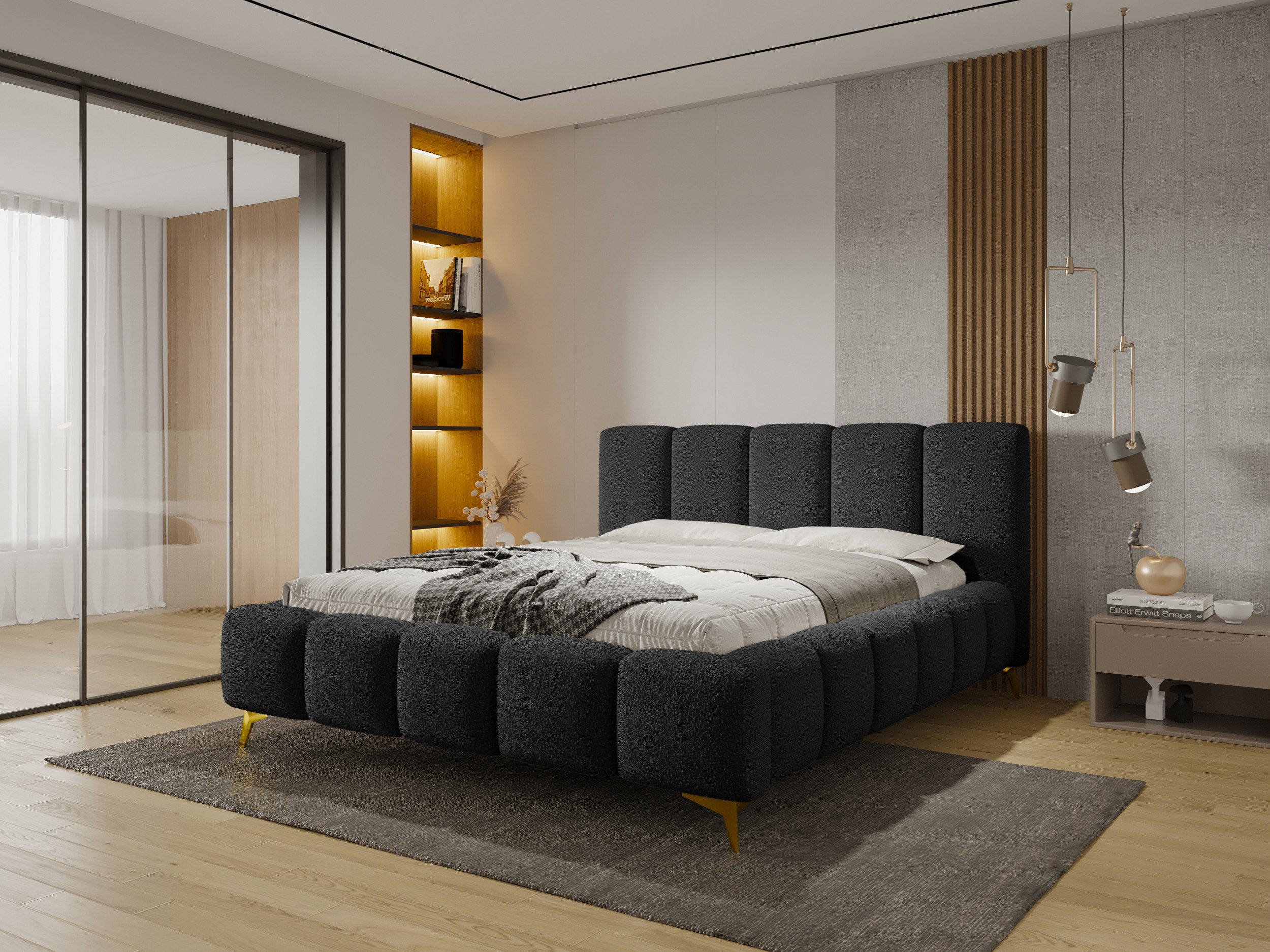 Parllo Polsterbett Bouclé mit Stauraum Hubfunktion Bettkasten Metallrahmen gepolstert (Boxbett ohne Matratze in vielen Farben, 1-tlg., 120x200 140x200 160x200 180x200 200x200cm), Doppelbett gepolstertes Kopfteil modern