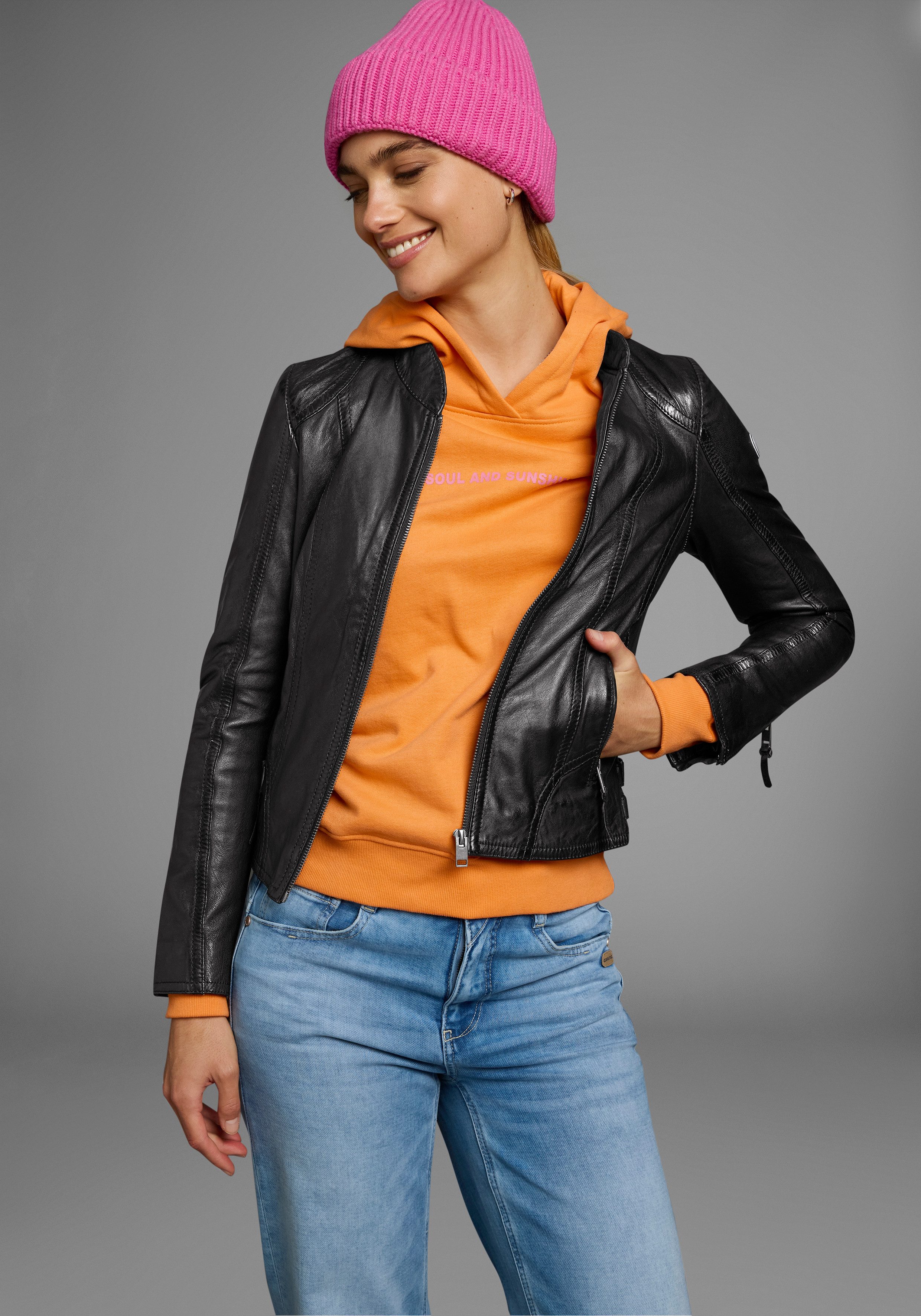 ALPENBLITZ Lederjacke Athen aus weichem Lammnappaleder, figurbetonter Schnitt, kurz