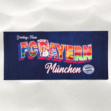 BERONAGE Strandtücher FC Bayern München Badetuch Greetings from Bavaria 90x180, 100% Baumwolle (1-St), Frottee in Velours-Qualität