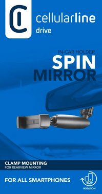 Cellularline Spin Mirror Car Holder Handy-Halterung, (zur Befestigung am Innenspiegel/Rückspiegel, 360 Grad drehbar)