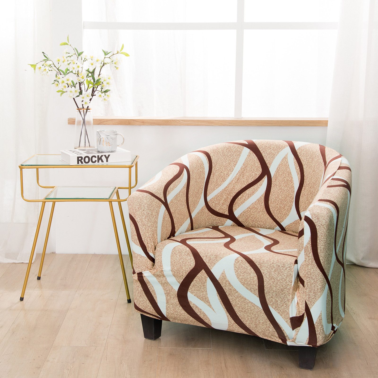 BTTO Sesselhusse Schonbezug Abnehmbarer und waschbarer Sessel Sofa-Schonbezug, Floraler Stuhl Überzug