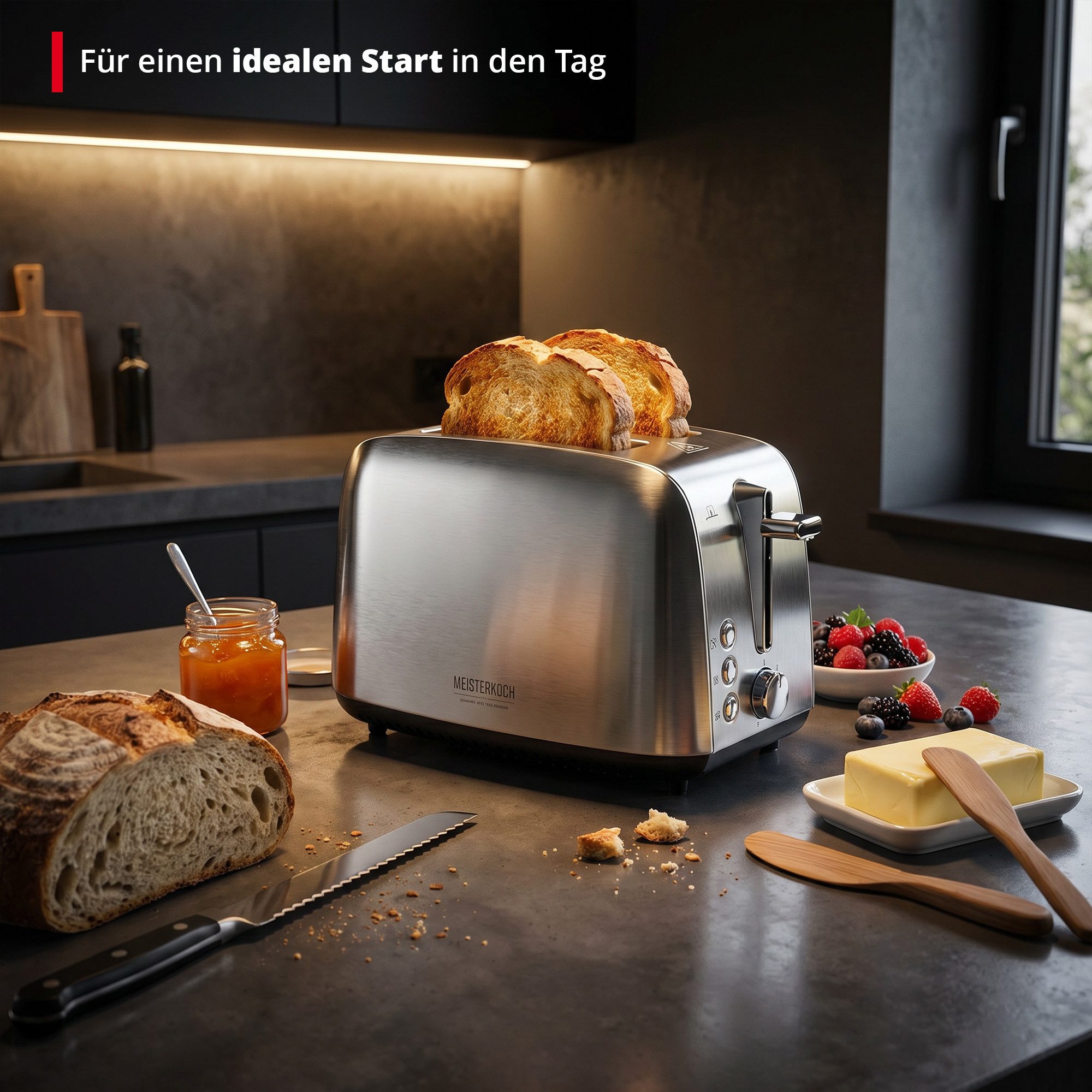 KHG Toaster 2-Scheiben-Toaster Edelstahl 925 W mit Brötchenaufsatz, 2 kurze Schlitze, für 2 Scheiben, 925 W, 7 Röststufen, Auftau- & Aufwärmfunktion, Krümelschublade