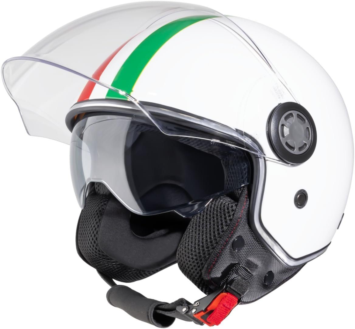 VINZ Motorradhelm Varese Jethelm mit Doppelvisier mit Italienische Flagge,  Vollvisierhelm Mopedhelm, Motorradhelm Full-Face Helme, In Gr. XS-XL