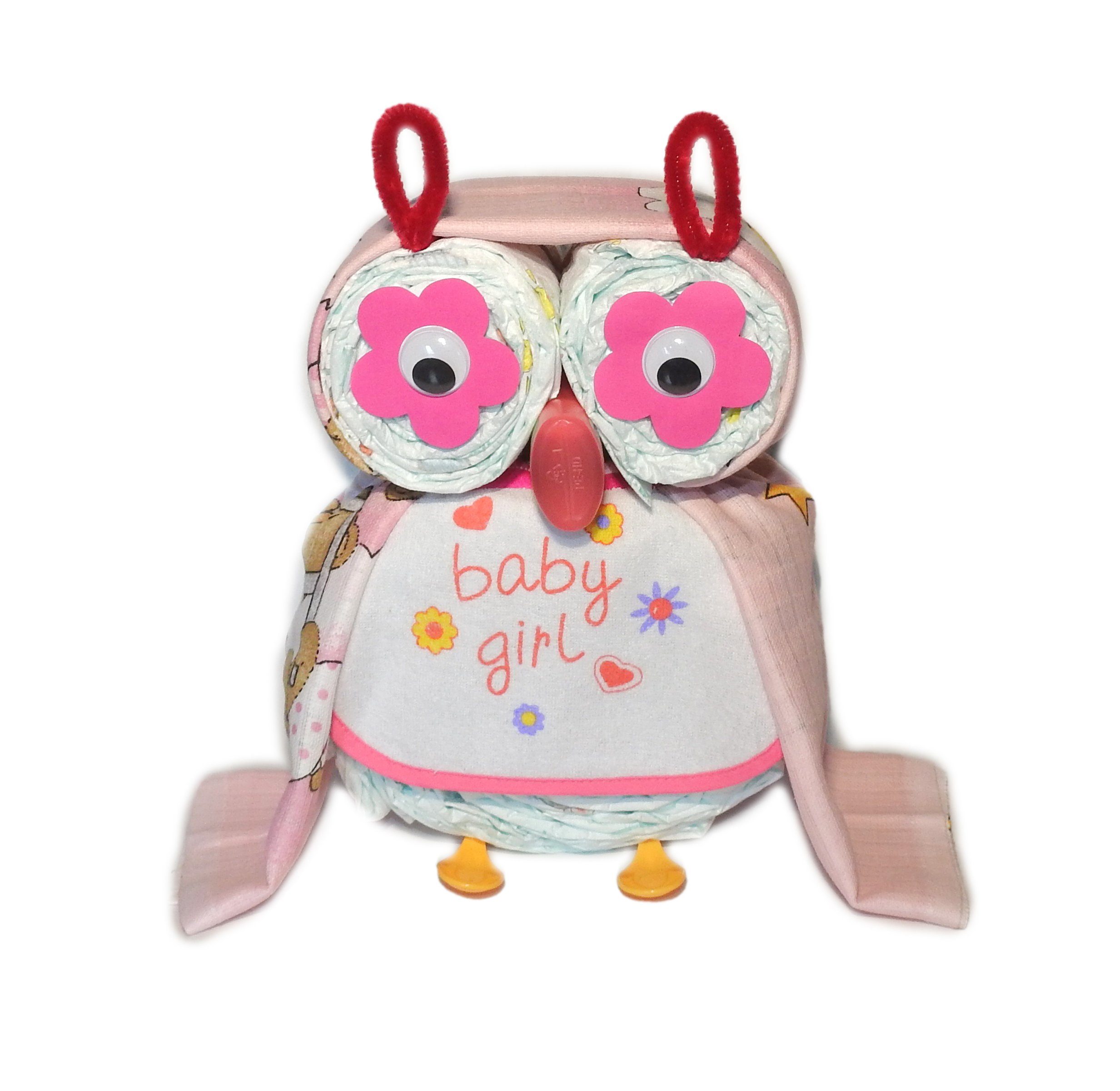 Geschenketorten-Gebhardt Windeln Windeltorte, Windeleule rosa, Windelgeschenk Mädchen