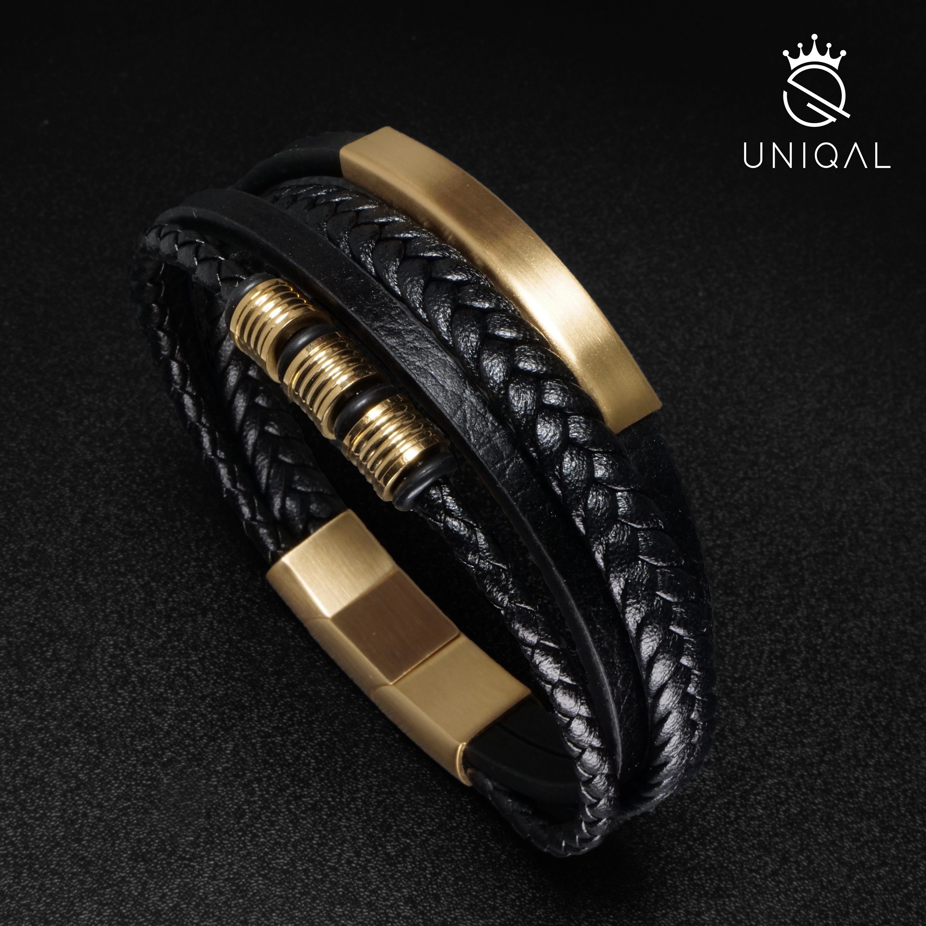 UNIQAL.de Lederarmband Herren "SHAPE" handgefertigt, geflochten, verstellbar (Klassisch, casual, elegant), aus Rindsleder, Edelstahl-Magnetverschluss mit Verlängerungsglied