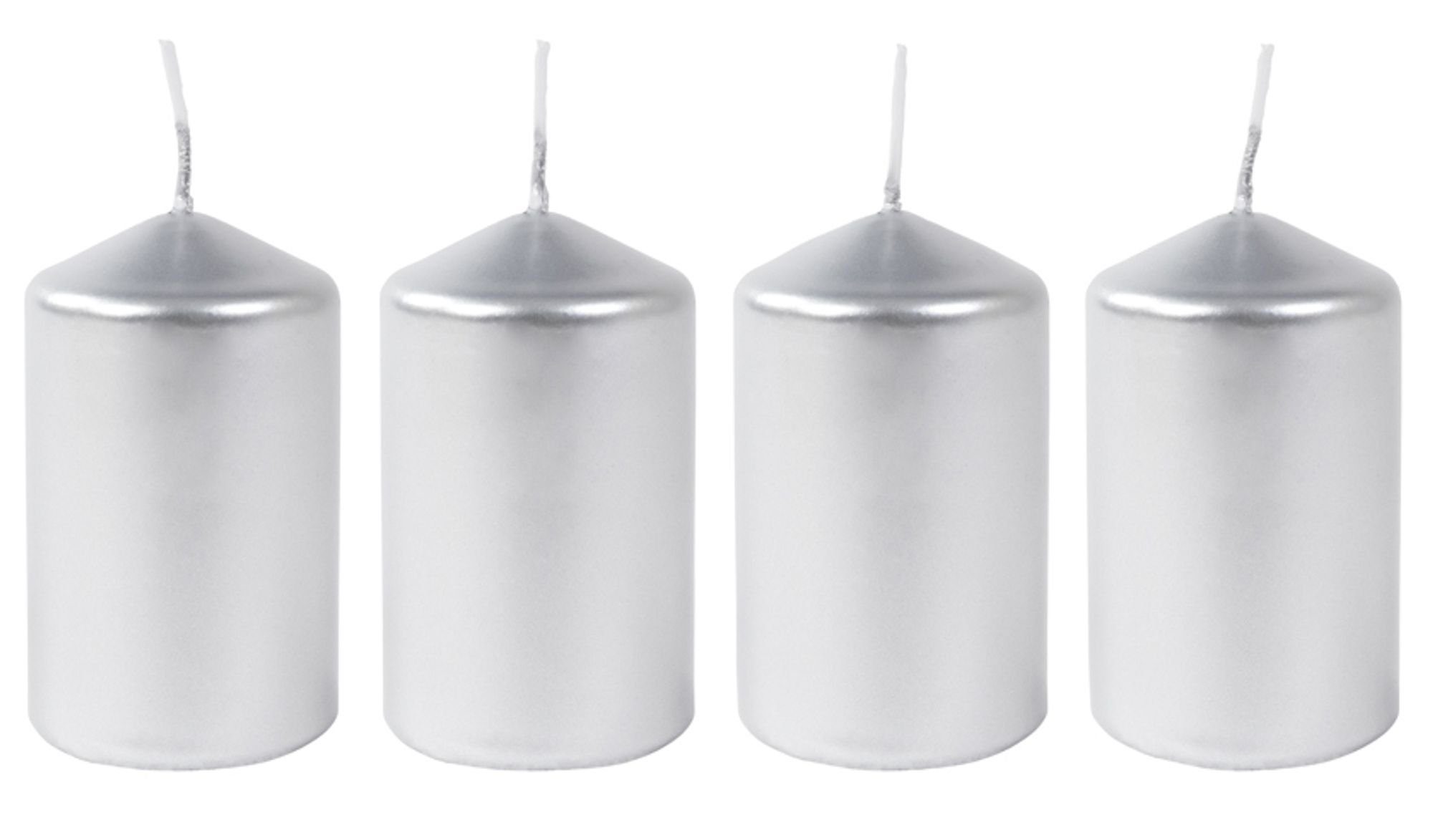 BURI Stumpenkerze Metallic-Stumpenkerzen silber 4er-Set Adventskerzen günstig online kaufen
