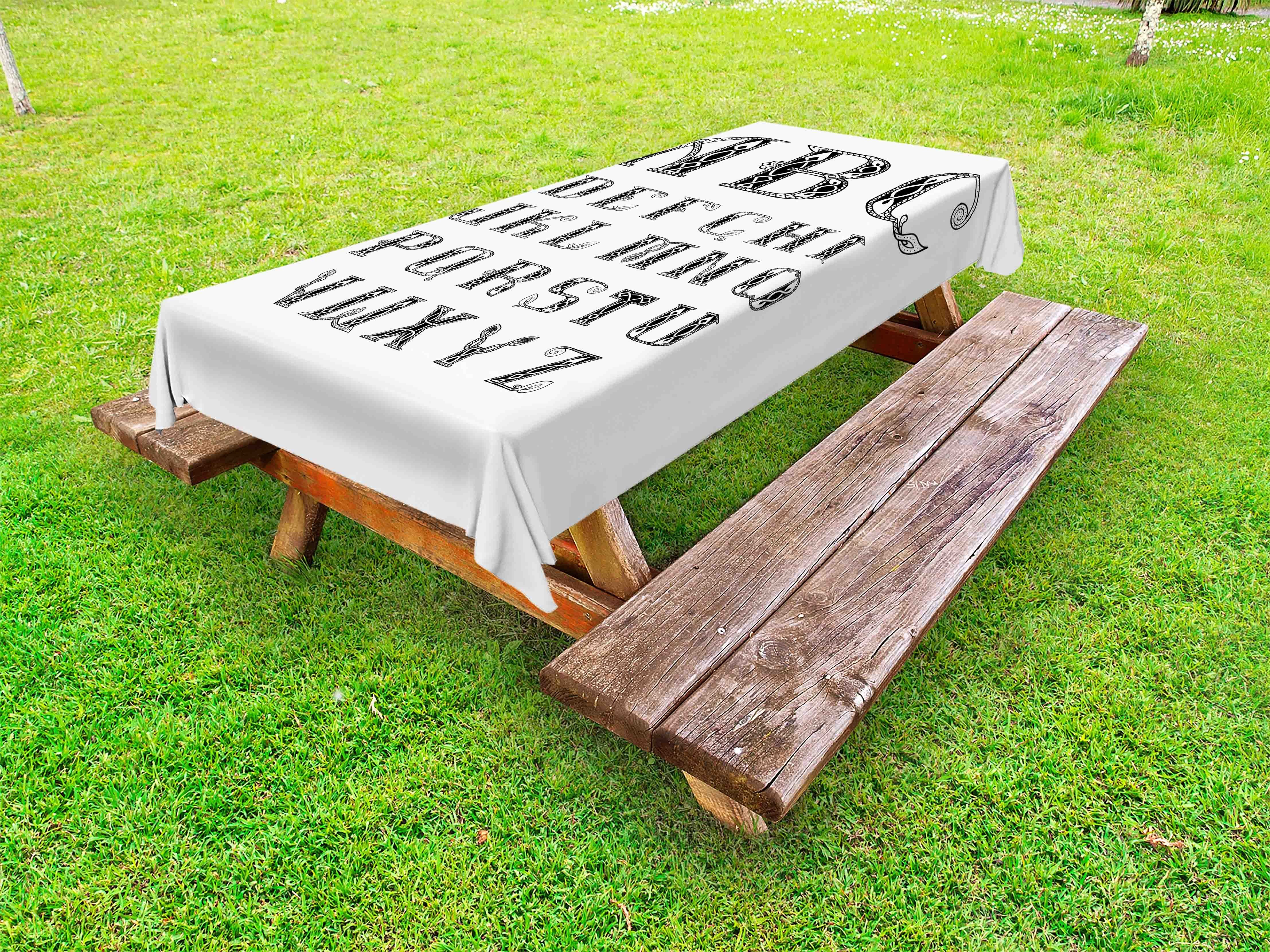 Abakuhaus Tischdecke dekorative waschbare Picknick-Tischdecke, Alphabet Zier Buchstaben von A bis Z