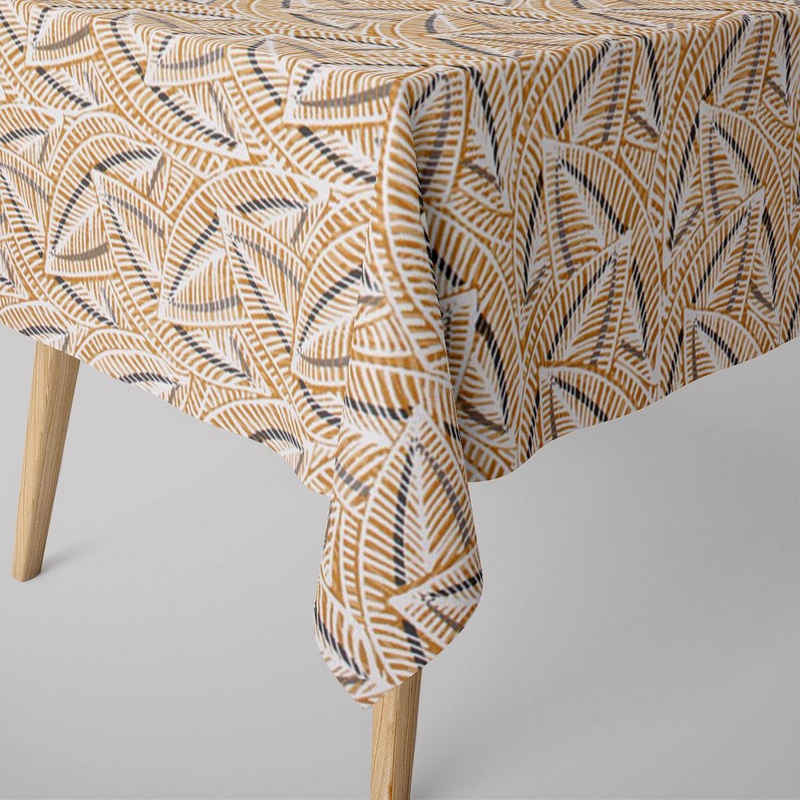 SCHÖNER LEBEN. Tischdecke »SCHÖNER LEBEN. Tischdecke Darwin Blätter abstrakt senfgelb verschiedene Größen«, handmade