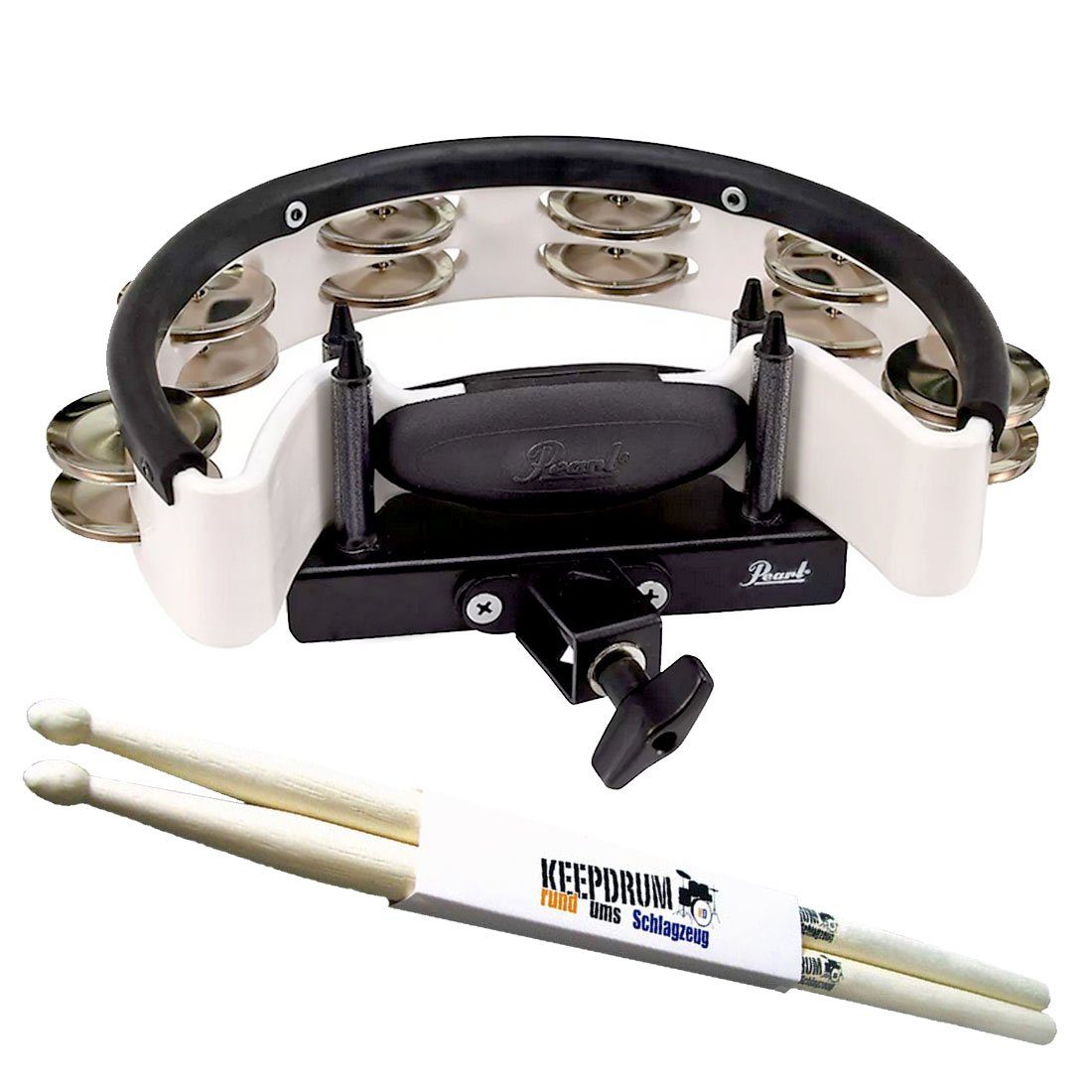 Pearl Drums Tambourine Pearl PTM-10SHX Tamburin mit Halterung +Drumsticks