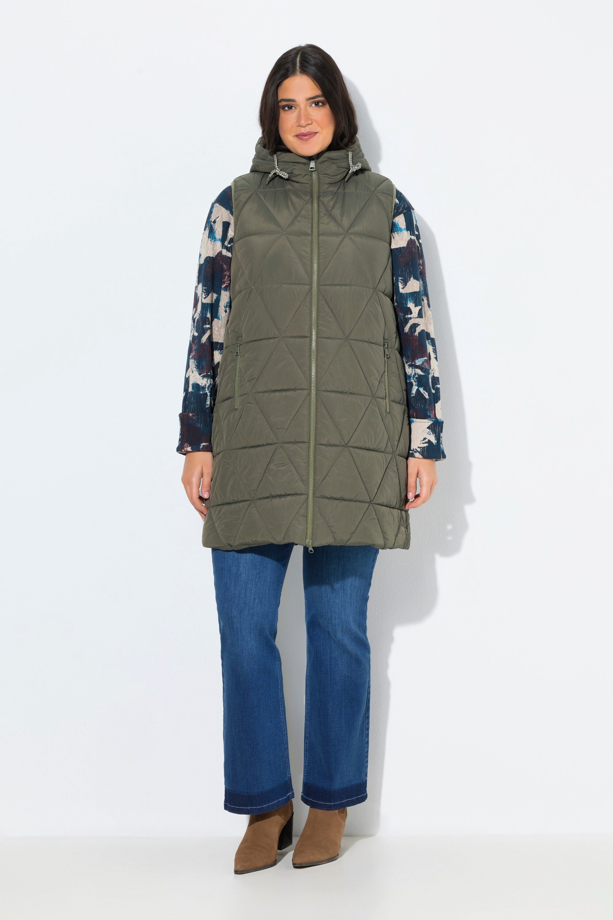 Ulla Popken Steppweste HYPRAR Long-Steppweste wasserabweisend Kapuze günstig online kaufen