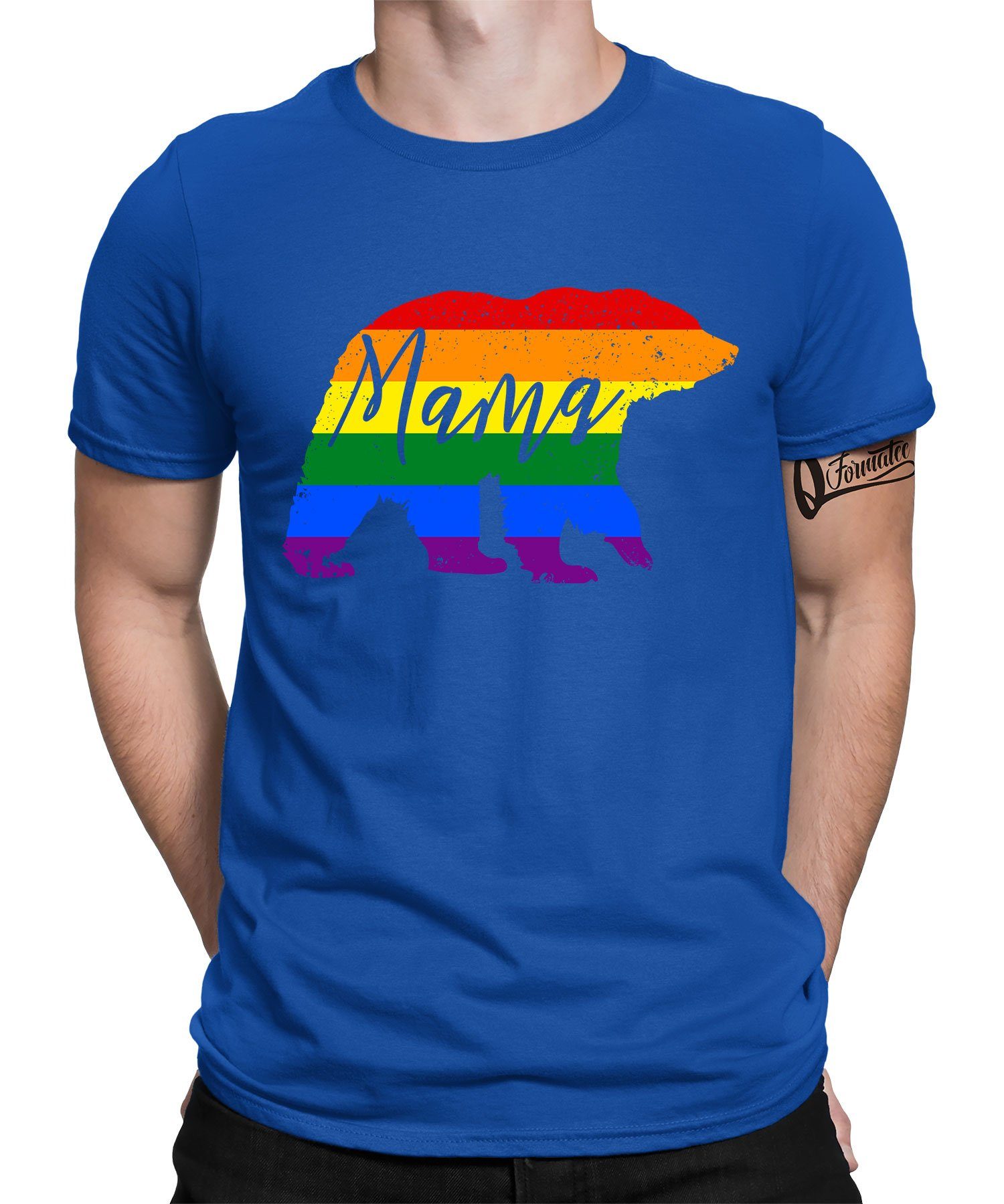(1-tlg) Quattro Bär Pride LGBT Mama T-Shirt - Kurzarmshirt Gay Herren Formatee Stolz Regenbogen Blau