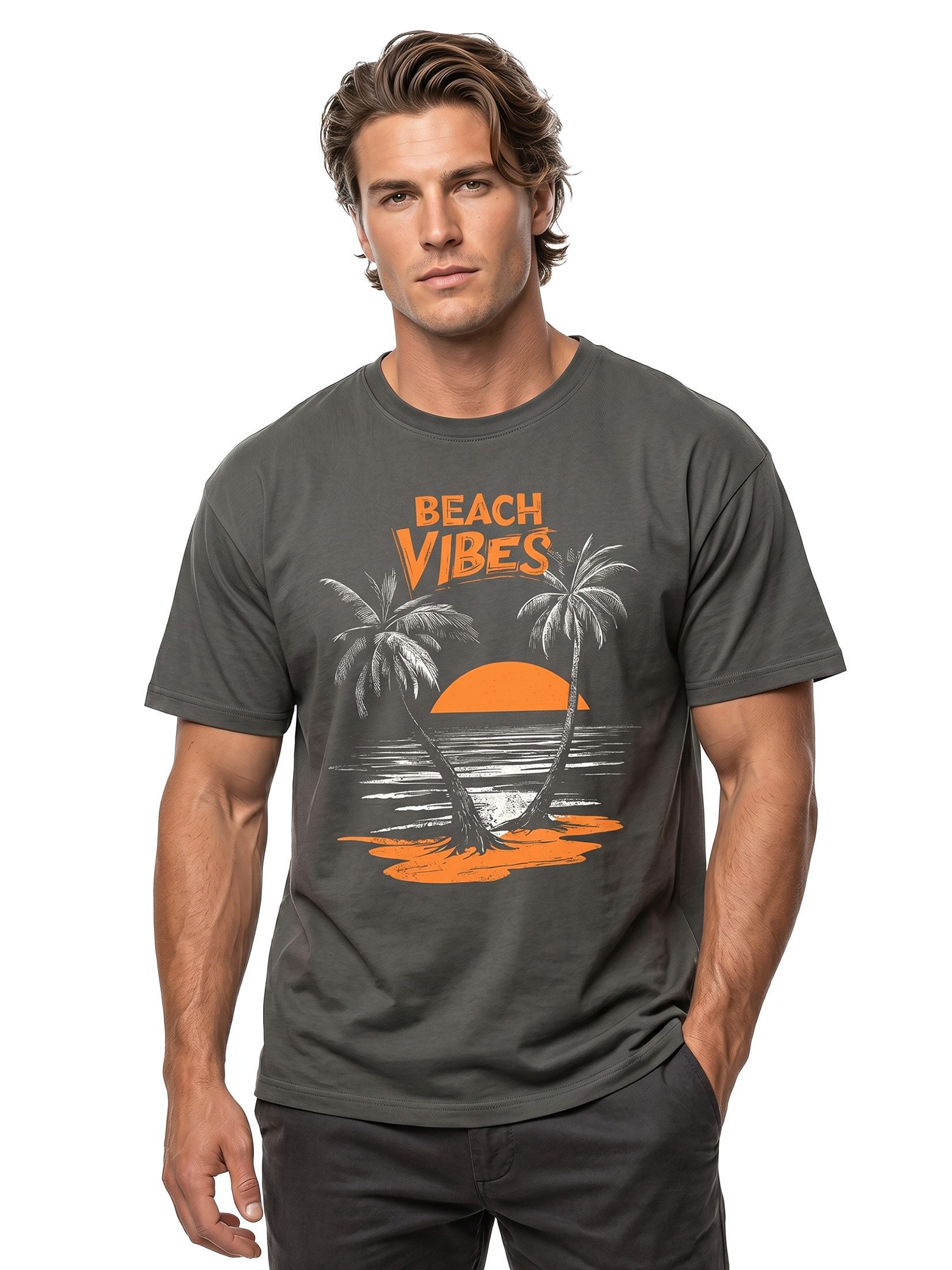 MAKAYA T-Shirt Herrenshirt mit California Beach Motiv – Palmen & Sunset Vibes (Schwarz, Blau, Grün, Blaugrau, Grau, S, M, L, XL, XXL, XXXL, XXXXL, XXXXXL) Baumwolle